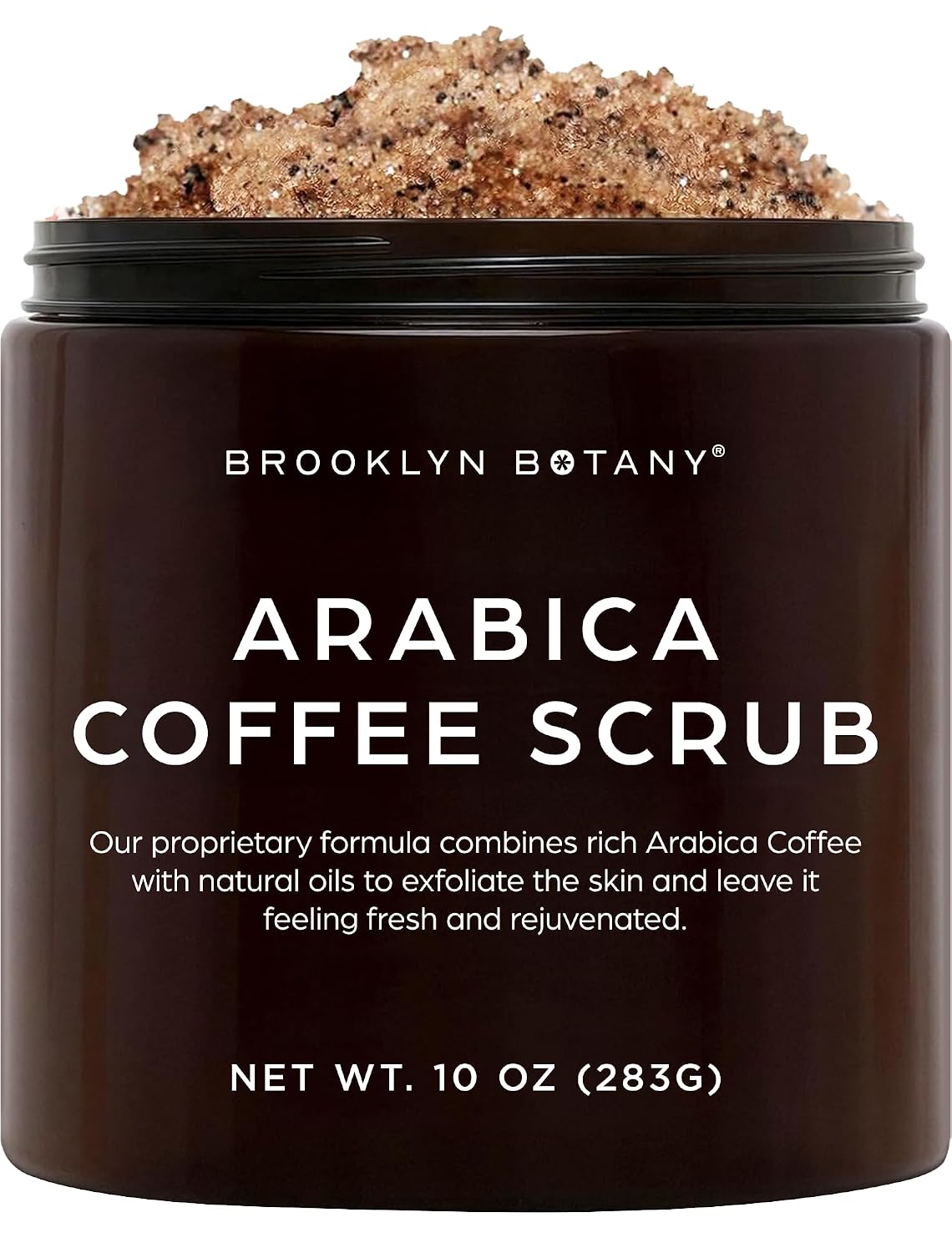 Brooklyn Botany Arabica Coffee Body Scrub - Moisturizing and Exfoliating for Body, Face, Hand, Foot - Fights Stretch Marks, Fine Lines, Wrinkles - Great Gifts for Women & Men - 10 oz