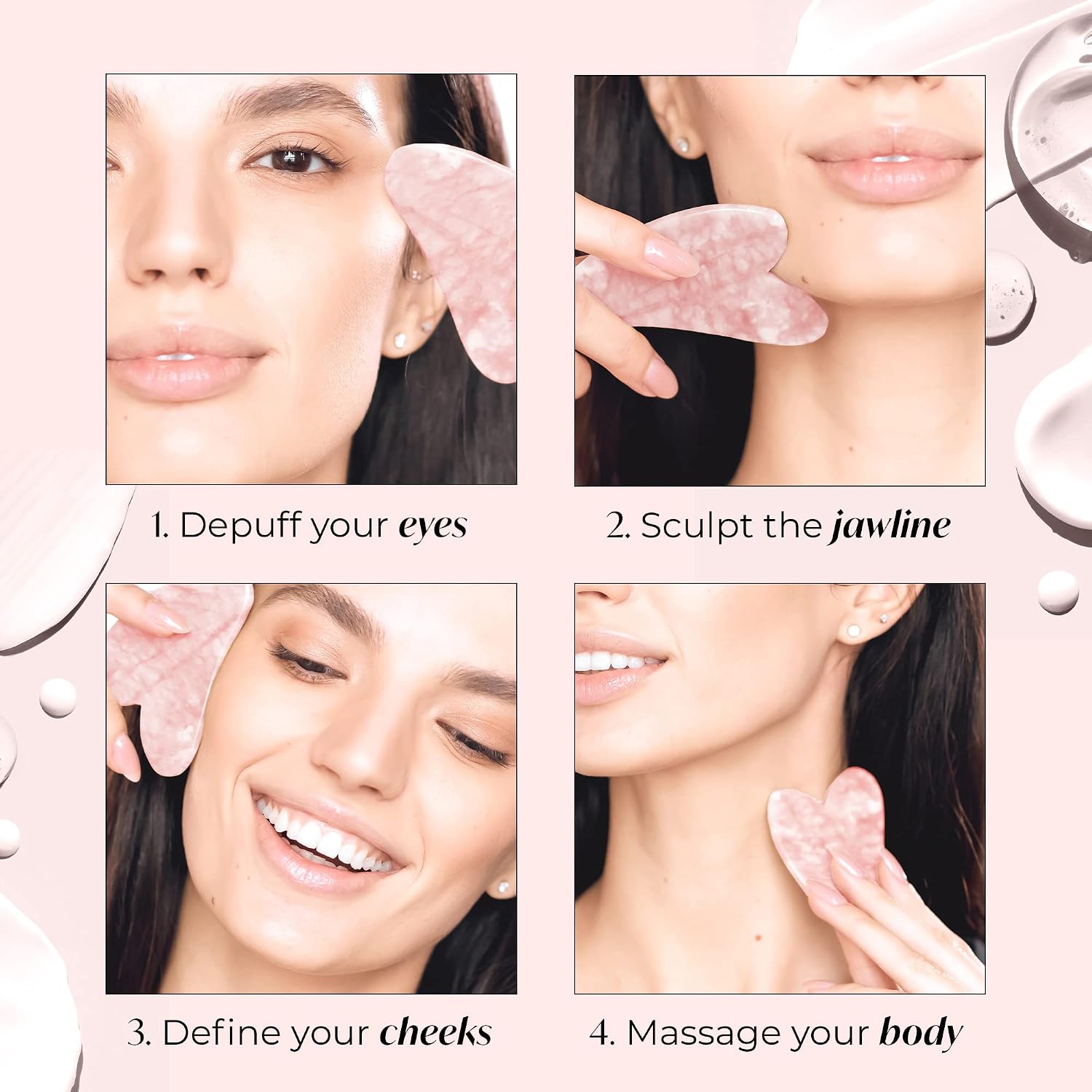 PLANTIFIQUE Rose Quartz Gua Sha Facial Tools - Anti-Aging Face Massager | Guasha Tool for Face Sculpting & Lymphatic Drainage, Jawline Shaper - Skincare Gift - Reduces Puffiness & Relieves Tension - Image 4
