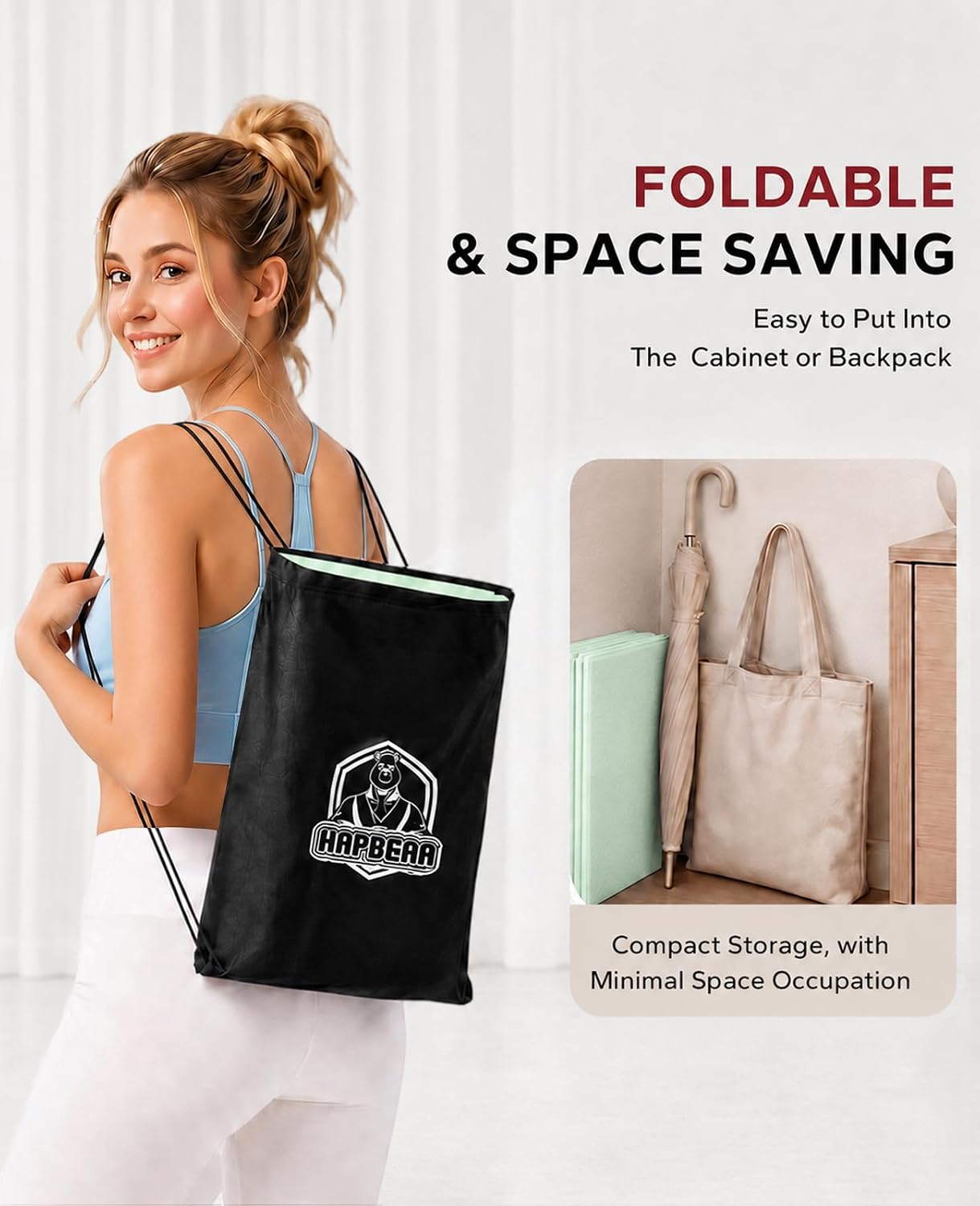 HAPBEAR Foldable Yoga Mat - 72"x24"x0.24" (6mm), Non-Slip TPE Exercise Mat | Ideal for Home Workout, Yoga, Pilates, Stretching & Travel, Durable & Eco-Friendly, Includes Carry Bag - Image 7