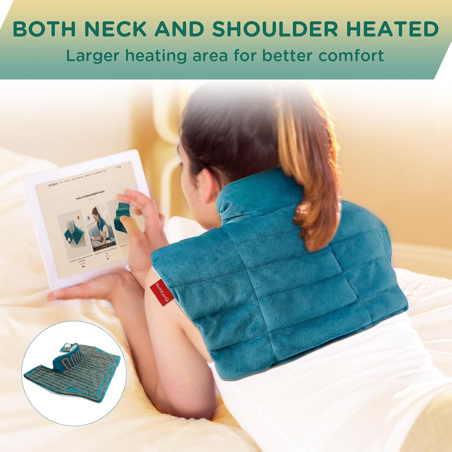 Comfytemp Heating Pad for Neck Shoulders Back, 2.6 Ib Weighted Heating Pad | Electric Large Heating Pad, FSA Eligible HSA, Birthday Gifts for Women Men, 9 Heat Setting, 11 Timers, Machine Washable, Blue - Image 5
