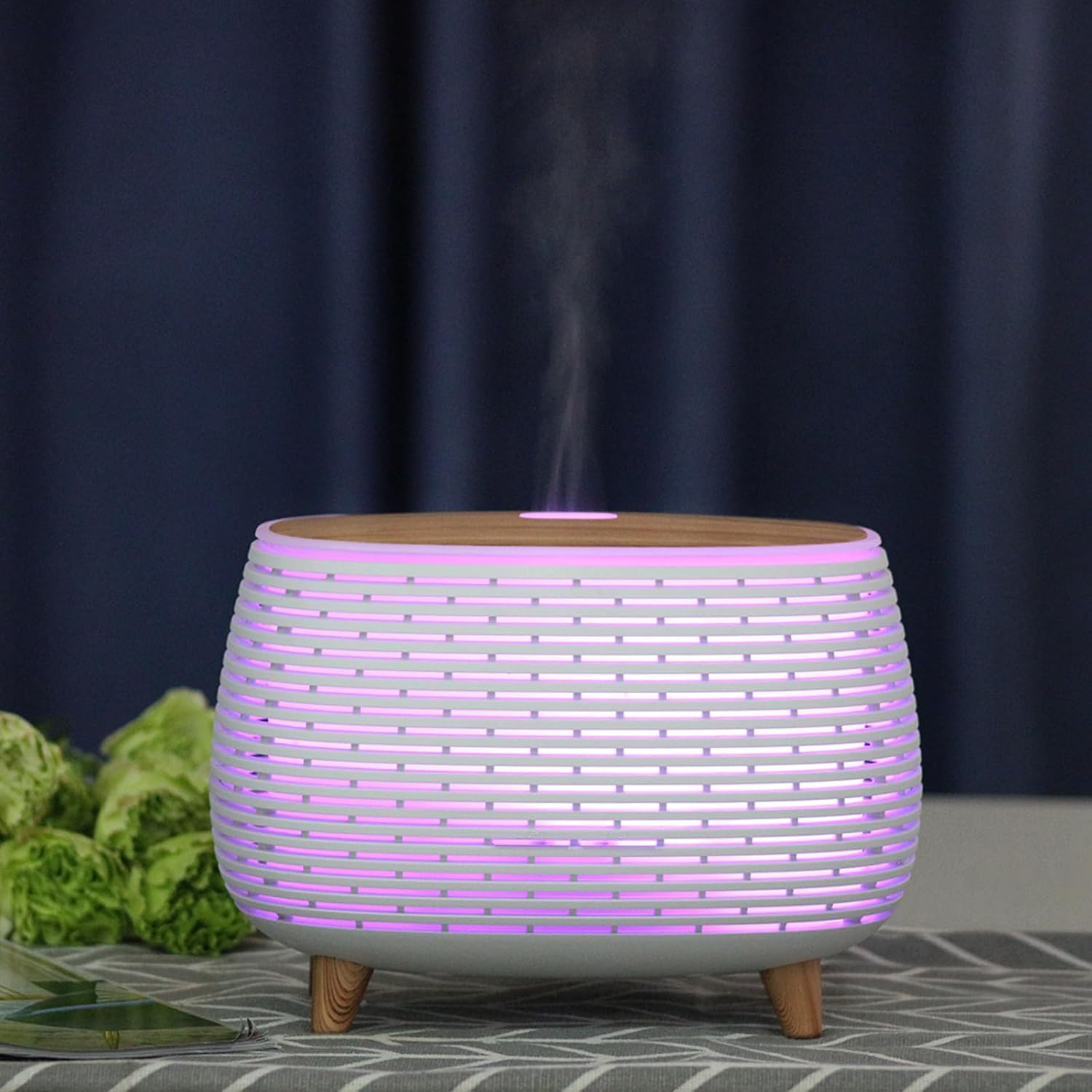 2-in-1 BT Speaker & Ultrasonic Essential Oil Diffuser,Aromatherapy Diffuser Cool Mist Humidifier with 7 Colors Lights for Large Room Home Office,400ml(White+Wooden Grain) - Image 6