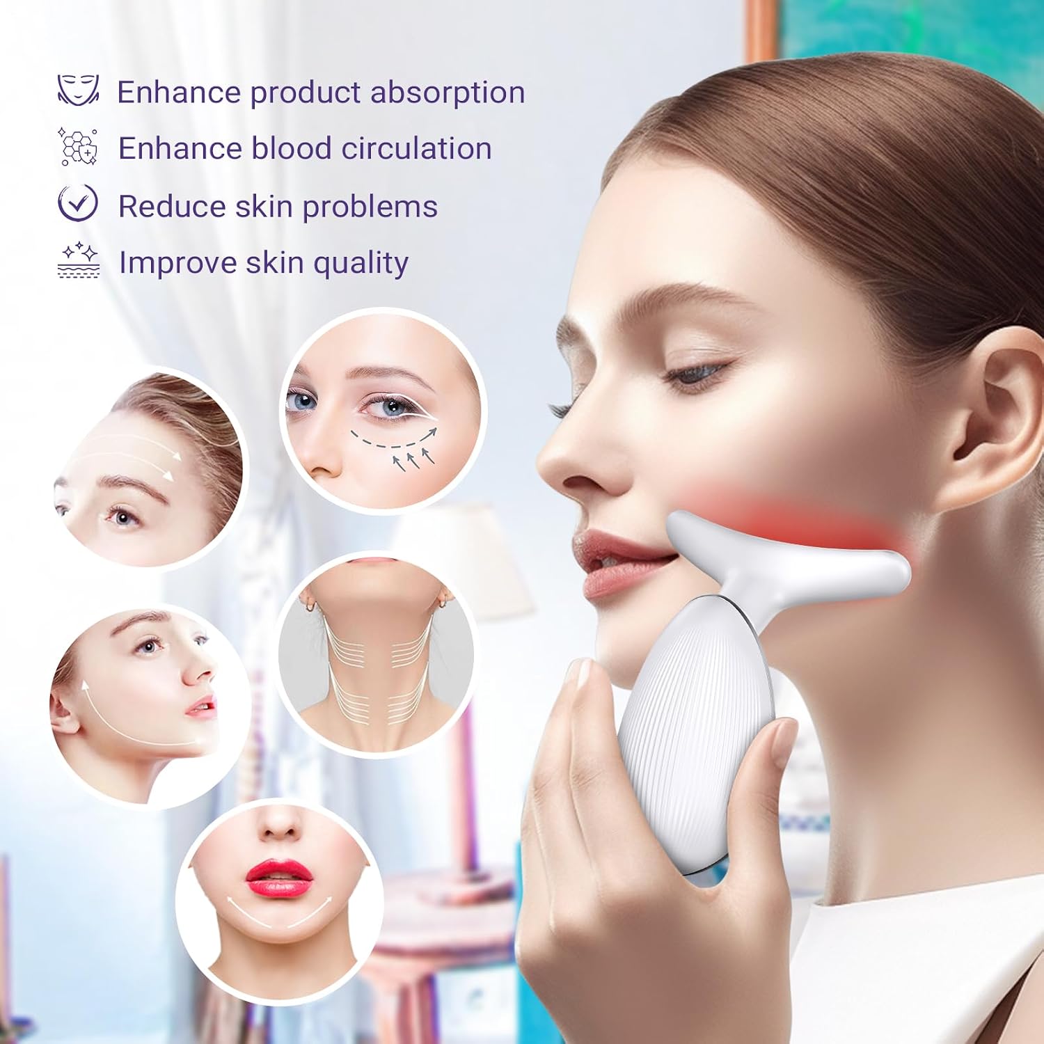 Neck Face Massager, Face Sculpting Tool, 3 Modes and Vibration for Facial Massager for Double - Chin Wrinkle,Daily Home Use, White - Image 4