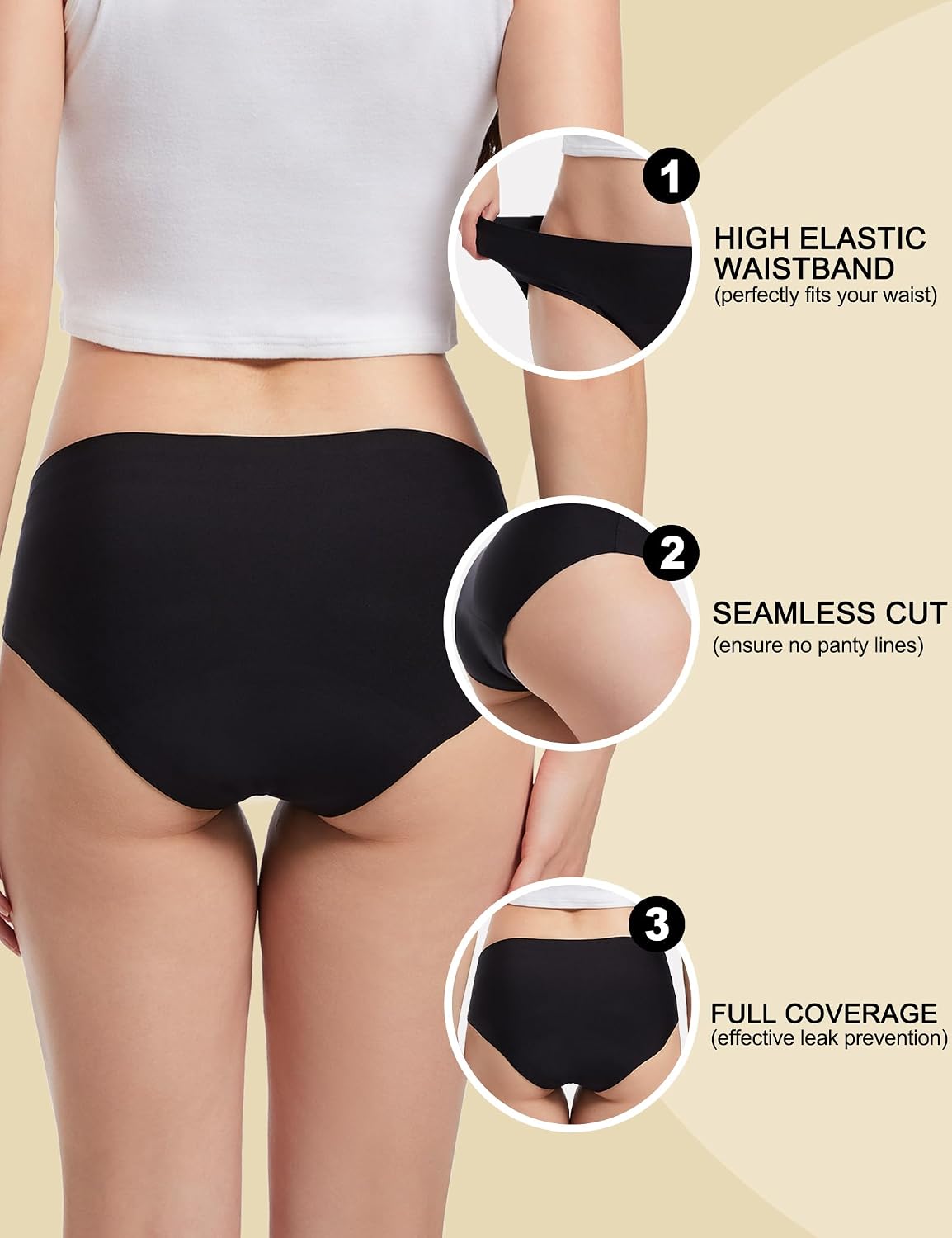 ECO PERIOD Seamless Period Panties Heavy Flow Period Underwear for Women | Leakproof Menstrual Underwear, Incontinence Briefs, Soft Postpartum Panties, No Show Period Panty, Overnight Protection - Image 3