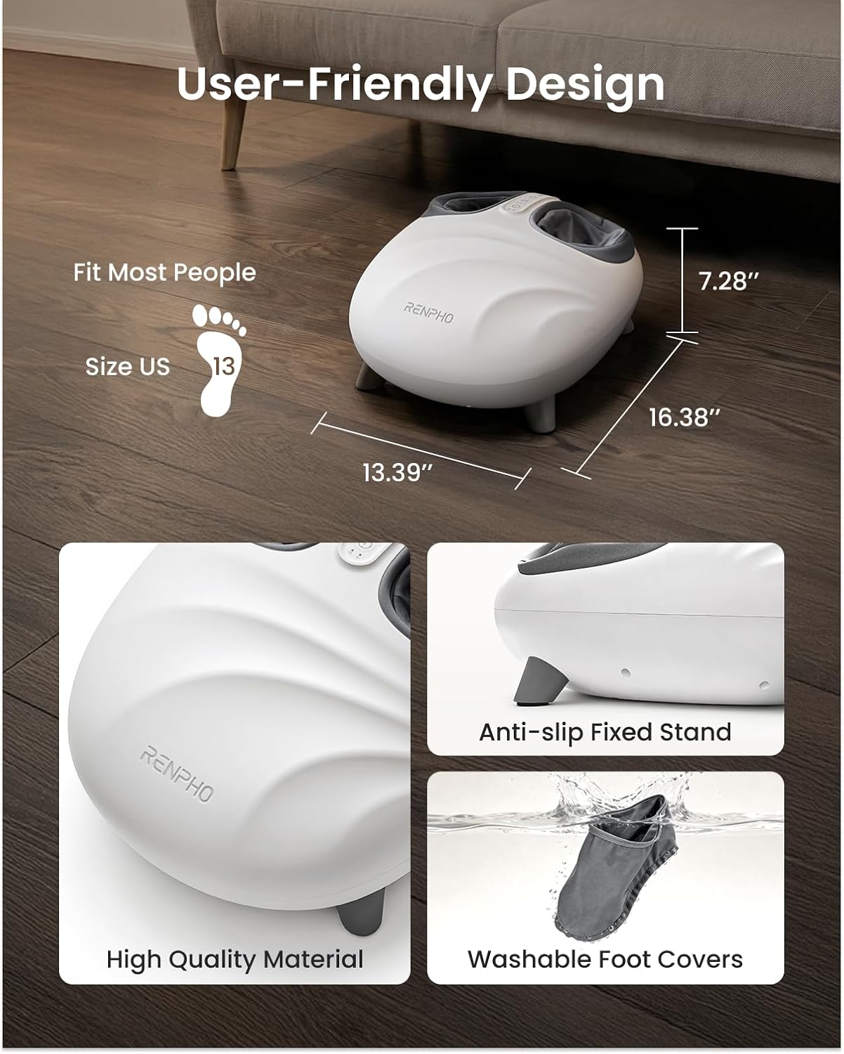 RENPHO FSA Eligible HSA Shiatsu Foot Massager with Heat, Gifts for Women | 3 Modes Kneading & Compression Massage, At- Home Relief & Foot Care for Birthday Gifts, RF Control, Auto Size Fit up to 13 - Image 5