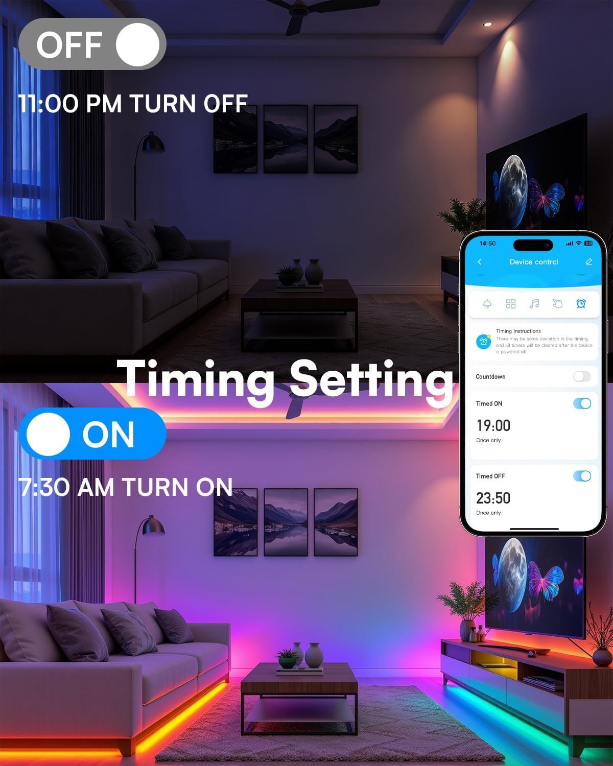 TJOY 16.4FT Smart Led Strip Lights for Bedroom Alexa Compatible Wireless | Music Sync, RGB Color Changing Lights for Room Decor(APP+Remote+Voice control) - Image 5