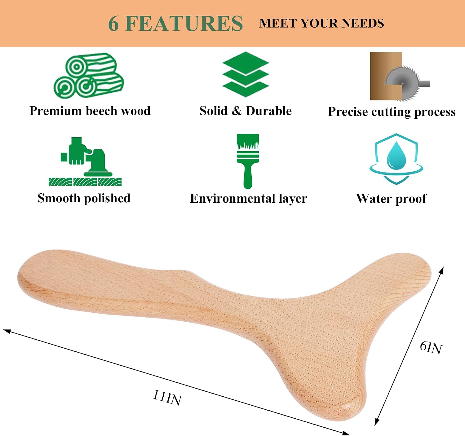 Komogir Wood Therapy Massage Tool Wooden Lymphatic Drainage Massager Body Sculpting Tools for Maderoterapy,Gua Sha,Muscle Release-11 * 6inches - Image 2