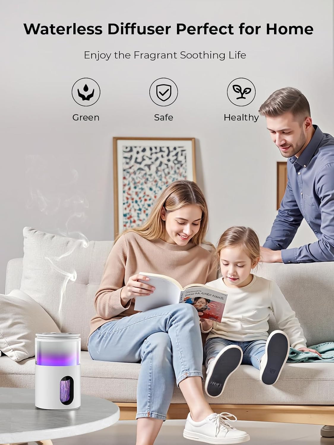Waterless Essential Oil Diffuser: 𝟗-𝐂𝐨𝐥𝐨𝐫 𝐋𝐄𝐃 Snow White | Portable Scent Diffuser - No Water No Heat For Pure Aroma - 48H Battery 3 Mist Levels & 4 Timers for Car Office - Image 8