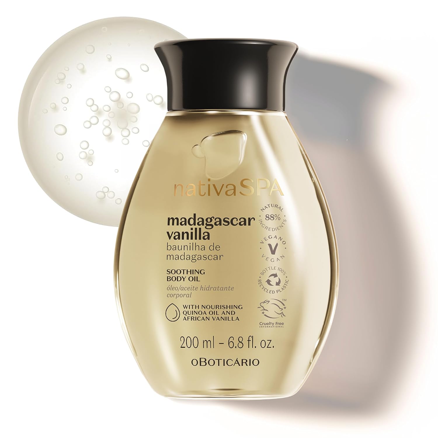 Nativa SPA by O Boticário, Madagascar Vanilla Body Oil, Soothing & Moisturizing, 6.8 Ounce | Hydrating Body Oil for Dry Skin & Revitalizing, Vegan & Cruelty-Free Skincare, Not Your Average Vanilla