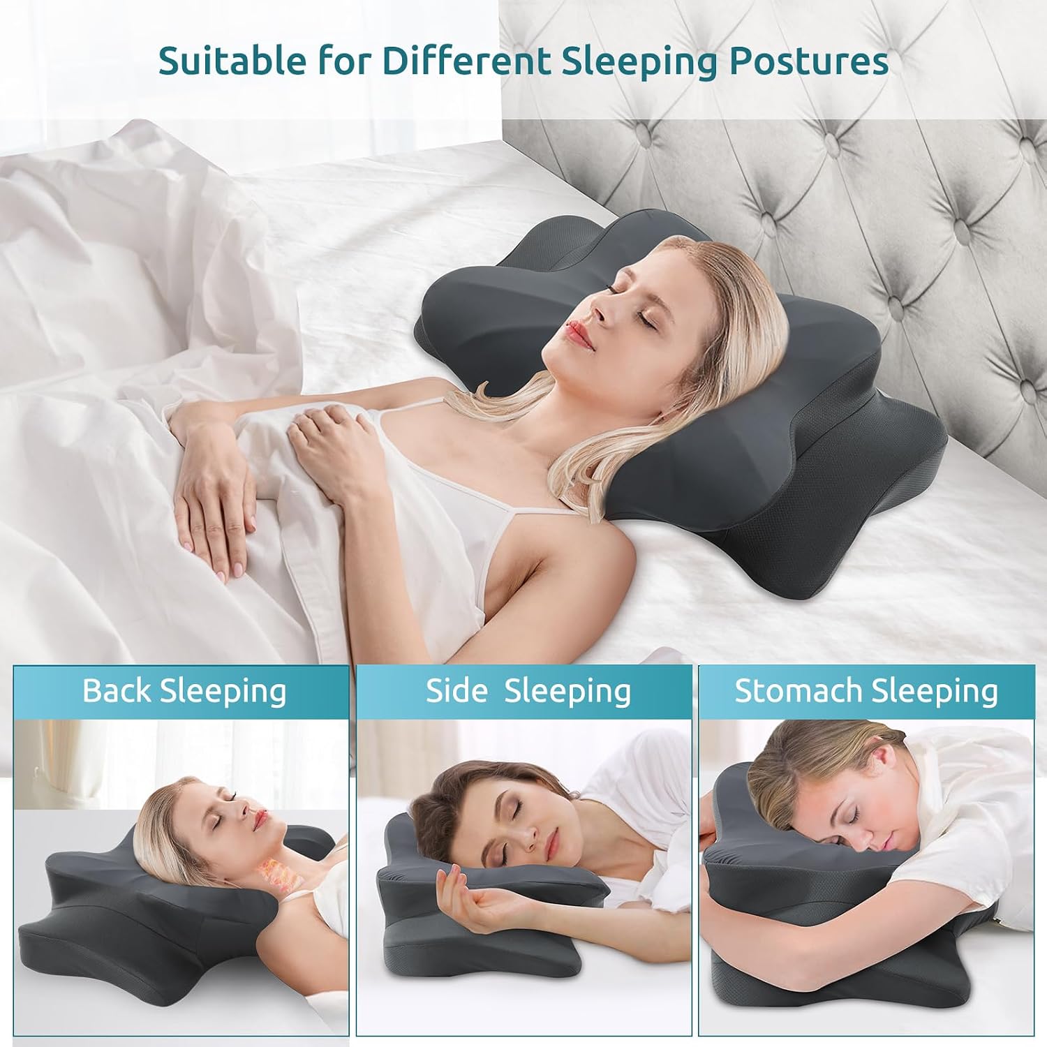 DONAMA Cervical Pillow for Neck and Shoulder Pain Relief, Cooling Contour Memory Foam Pillow, Dual-Height Ergonomic Neck Support Pillow for Side Back Stomach Sleepers with Removable Pillowcase - Image 7