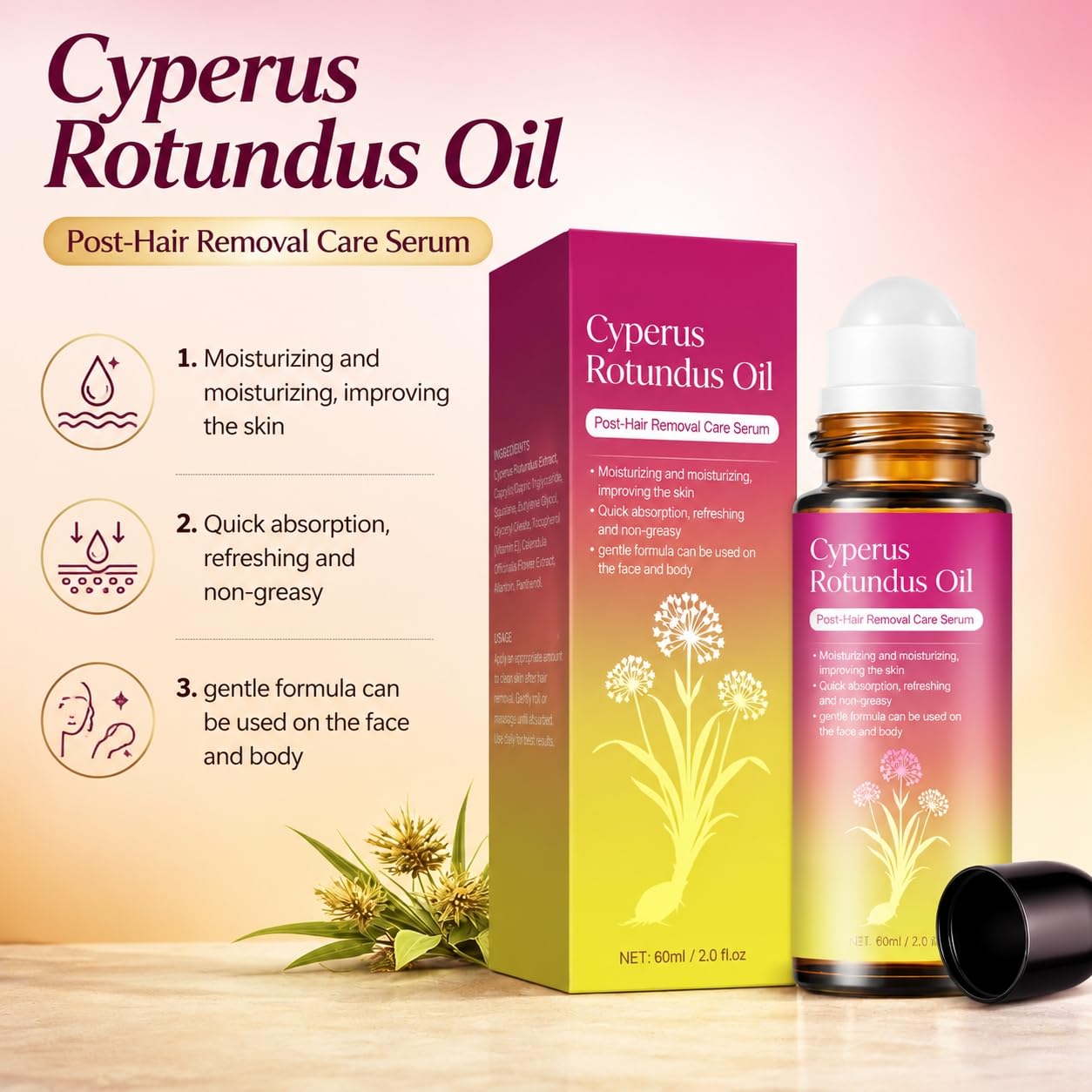 DreamCatching Cyperus Rotundus Oil, Natural for Reducing Body Hair Growth, Hair Removal, Reduces Unwanted Hair Growth, Shrink Pores 2.02 Fl Oz (Pack of 1) - Image 8