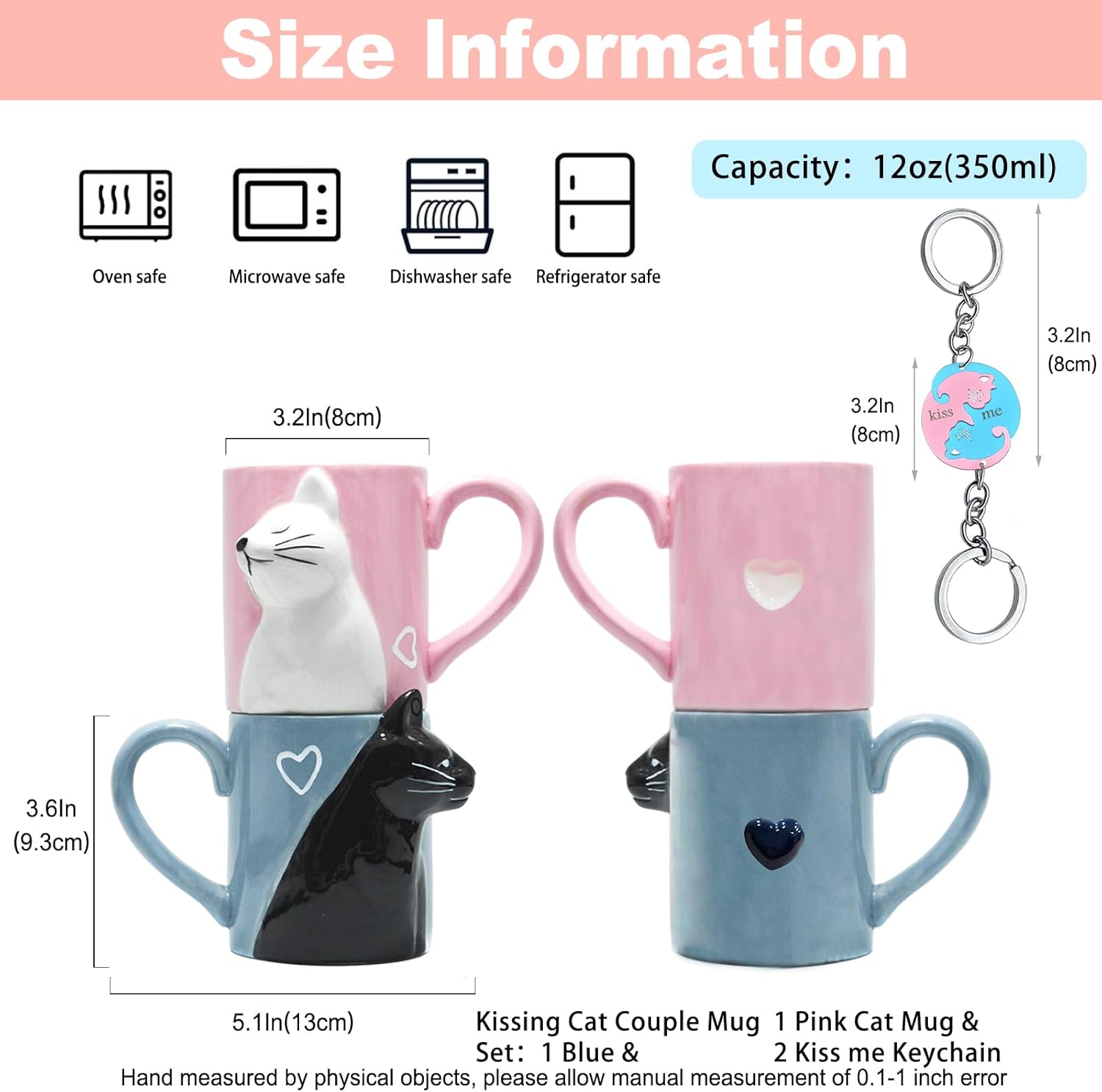 Couple Gifts Cute Kissing Cat Mug Matching Couples Stuff Ceramic Coffee Mugs for Wedding Gifts Anniversary Valentines Engagement Gifts for Couples Cat Lovers 12oz - Image 4