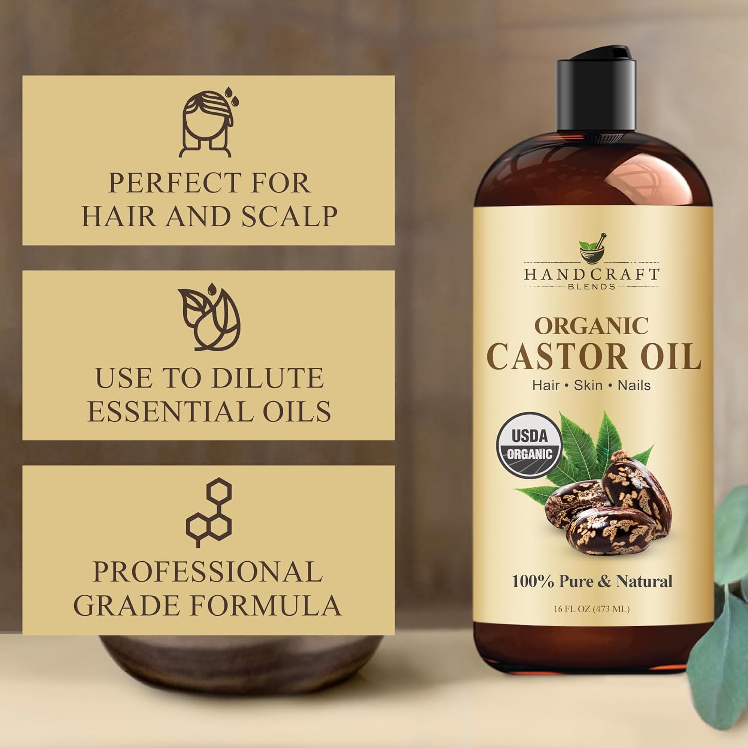 Handcraft Blends Organic Castor Oil 16 Fl Oz | 100% Pure and Natural | Premium Grade Carrier Oil | Hair, Eyelashes and Eyebrows | Hair and Body | Expeller-Pressed | Hexane-Free - Image 5