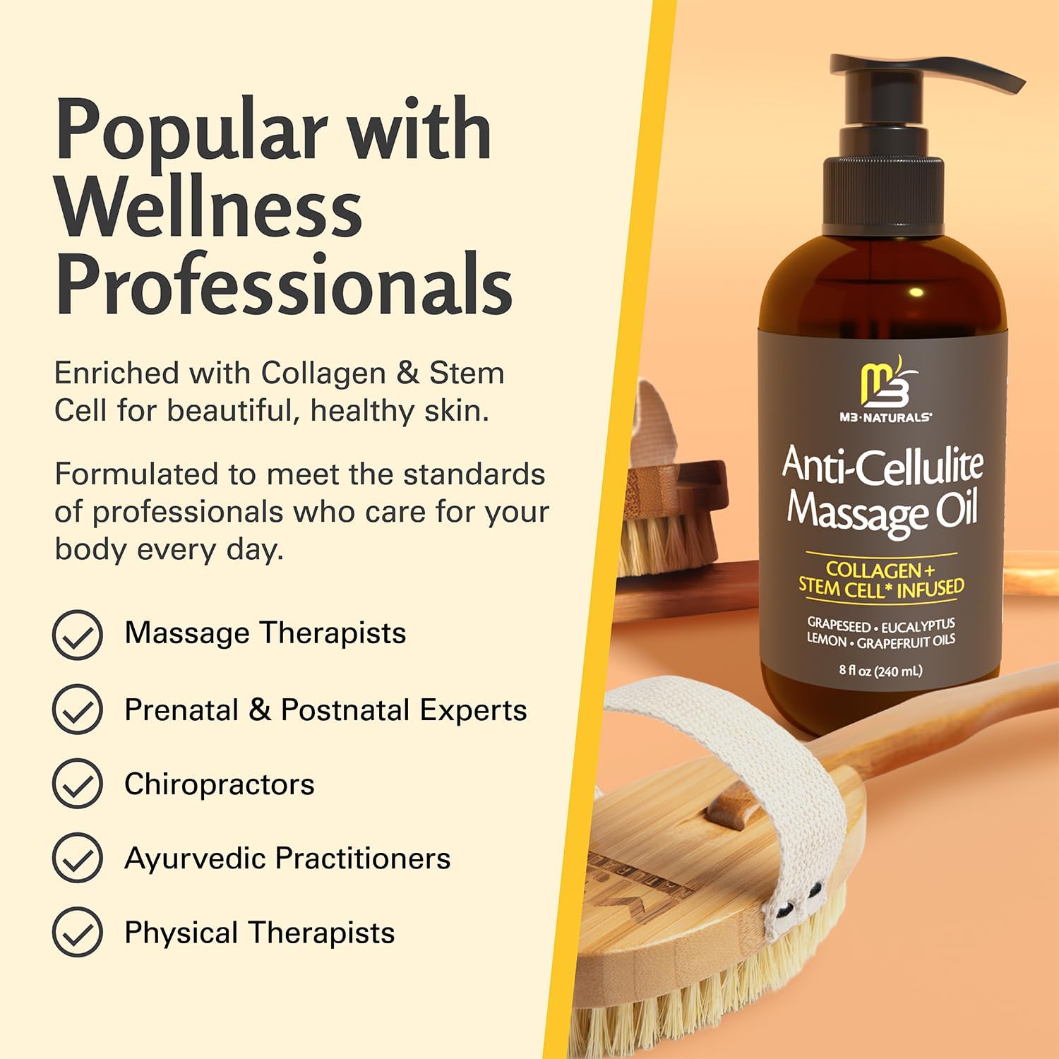 Firming Body Massage Oil with Collagen for Cellulite, 8 fl oz by M3 | With Stem Cell Extract, Helps Smooth Cellulite Appearance & Improve Skin Texture, Aromatherapy Body Oil for Legs & Full Body - Image 8