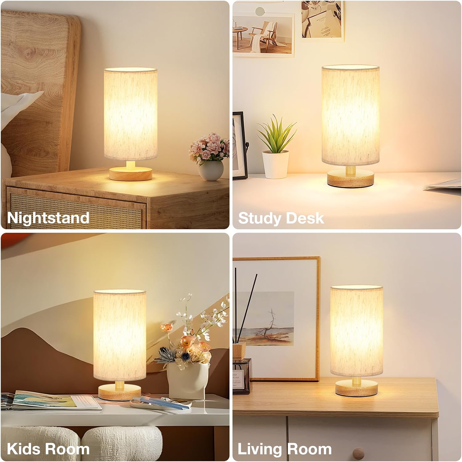 9" Small Table Lamp for Bedroom - Inline Control with 3000K Blub | Cream Shade and Wood Base | 680 Lumens | Easy Assembly | Minimalist Design | E26 | for Kitchen | for Kids Room - Image 7