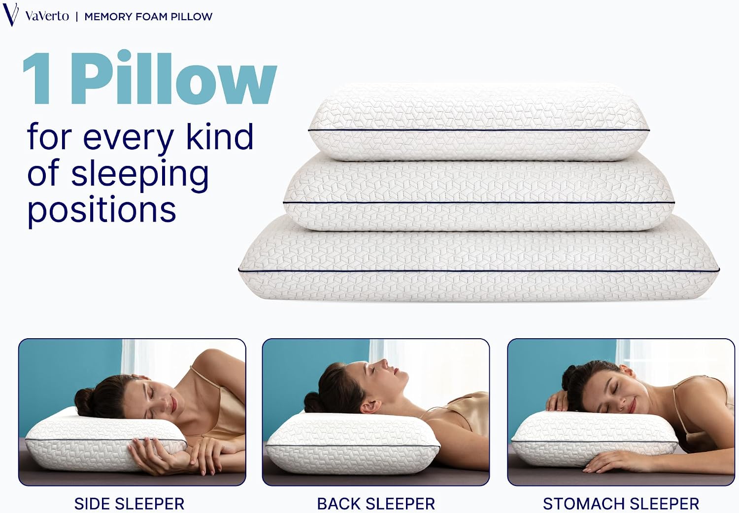 King Size Memory Foam Pillows - Firm Pillow - King Size 1-Pack | Memory foam pillow - Back stomach & side sleepers - Shoulder & back pain relief -Cooling pillow washable bamboo viscose cover - Image 6