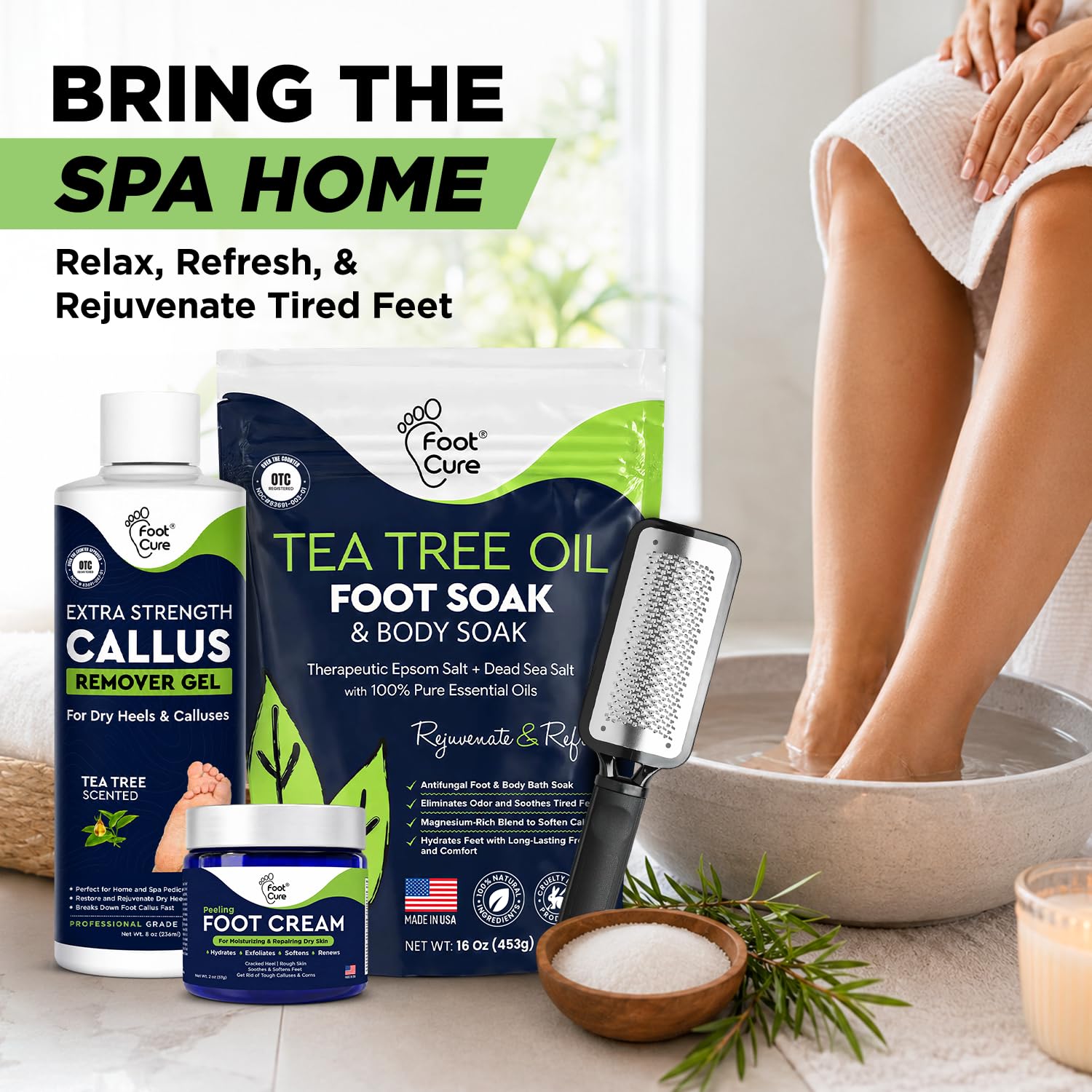 Tea Tree Callus Remover Gel & Foot Soak, Foot Cream for Dry Cracked Feet | Extra Strength Callus Remover Gel kit for Dry Cracked Heels, Foot Cream Hydrate Softens Calluses & Rough Skin - 4in1 - Image 9