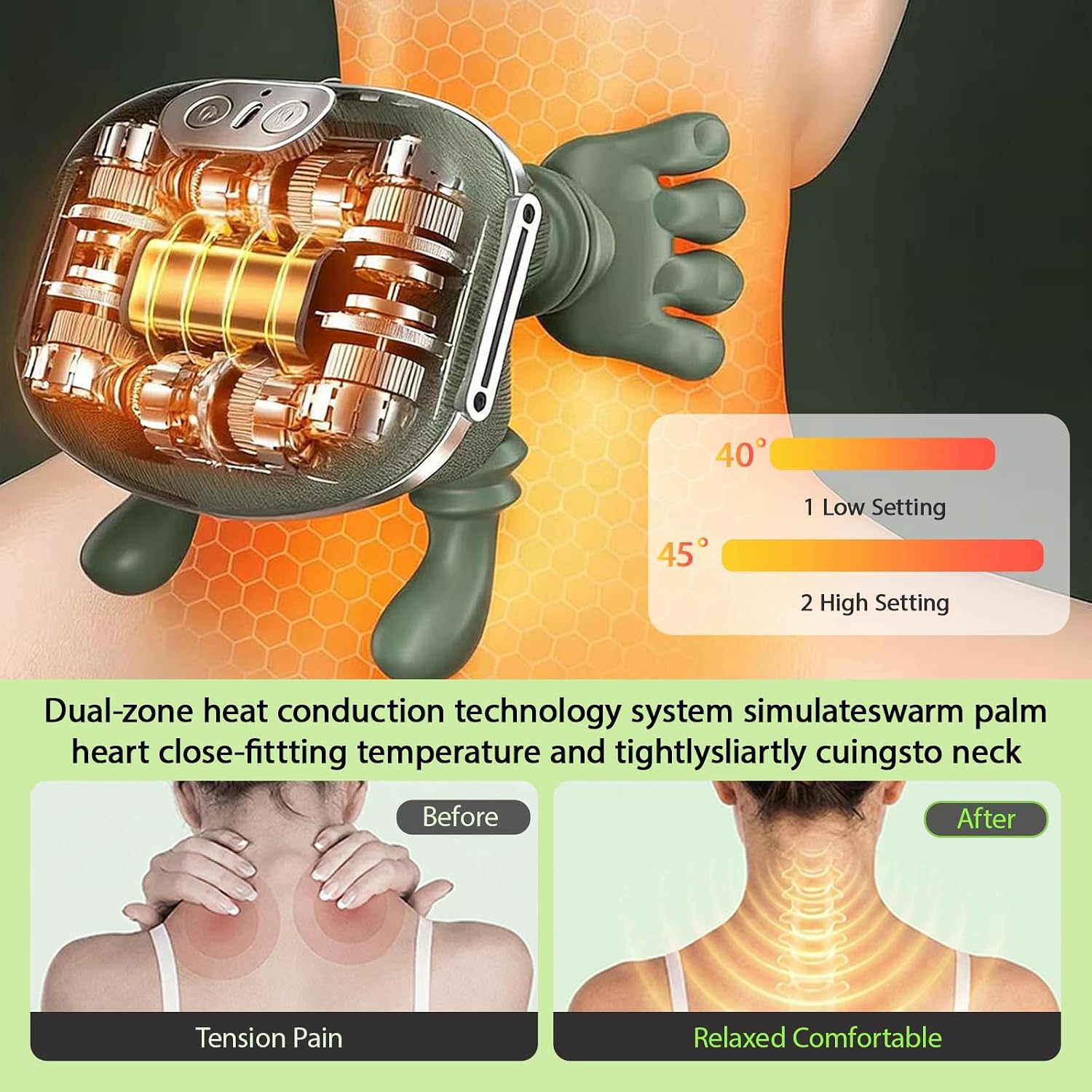 Neck and Shoulder Massager with Heat, Wireless 4D Shiatsu Neck Massager | 3 Modes & 2 Heat Levels, 15-Min Auto-Off, Simulates Real Hand Massage to Relieve Tension & Stress, Ideal Gift for Women & Men - Image 4