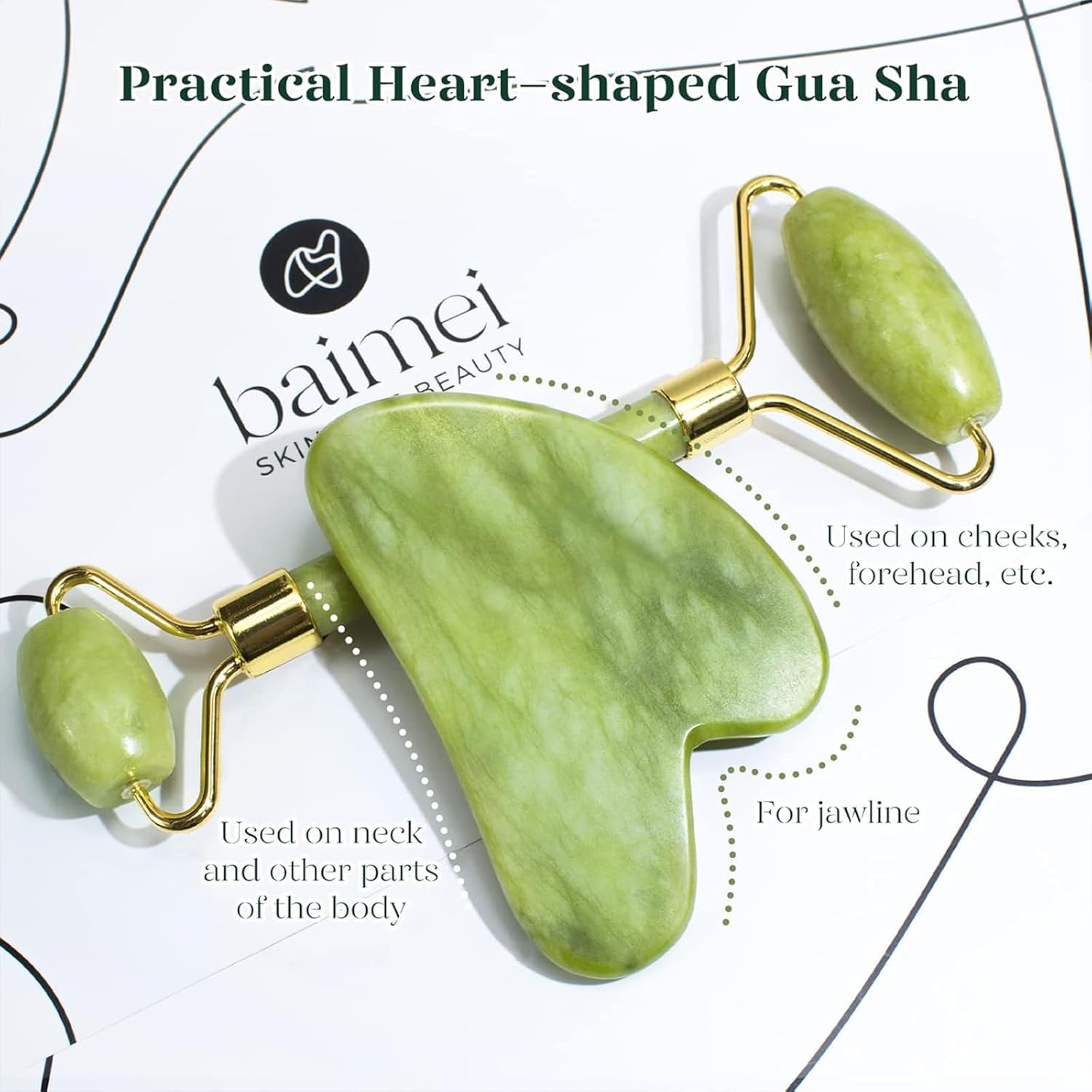 BAIMEI IcyMe Gua Sha & Jade Roller Set for Facial Sculpting and Relaxation | Cooling Face Roller & Guasha Tool for Face Depuffing & Jawline Definition, Beauty Skin Care Tool Gifts for Women–Green - Image 3