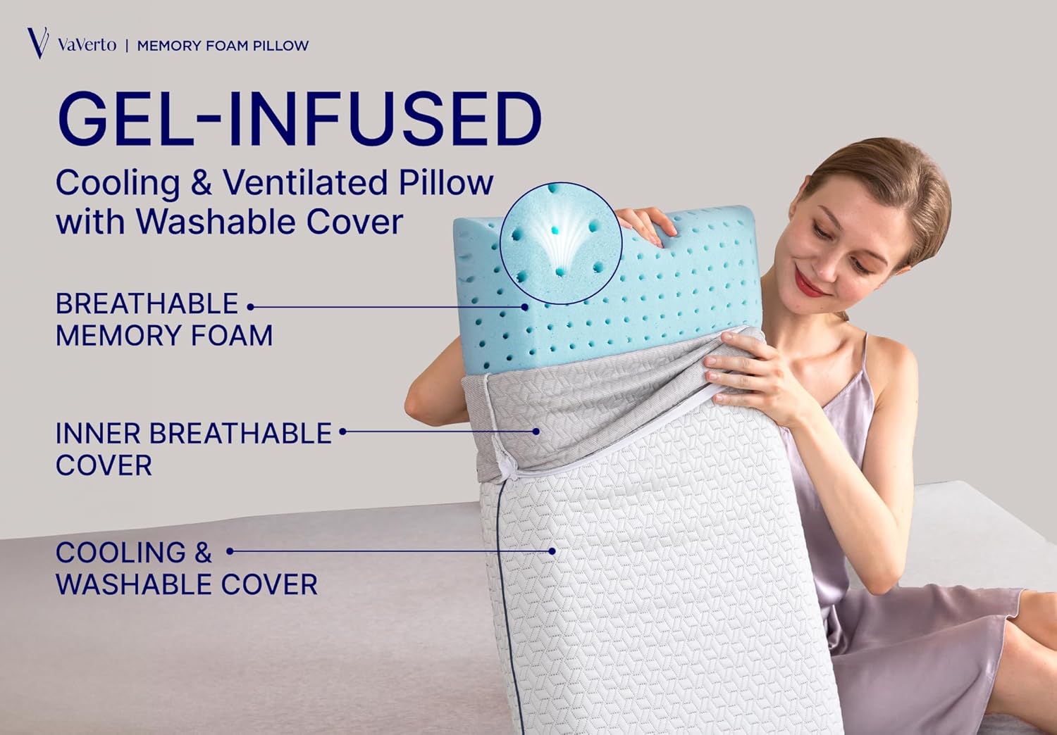 King Size Memory Foam Pillows - Firm Pillow - King Size 1-Pack | Memory foam pillow - Back stomach & side sleepers - Shoulder & back pain relief -Cooling pillow washable bamboo viscose cover - Image 3