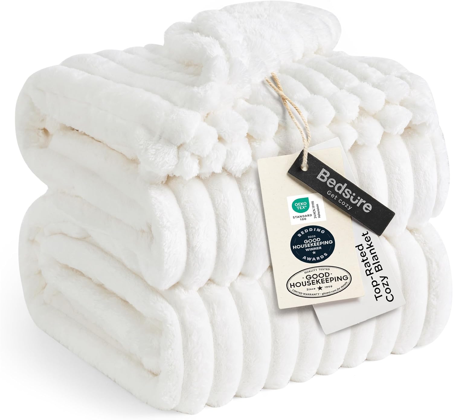 Bedsure Soft Cozy King Size Fleece Blankets for Bed Off White 108"x90" | Birthday Gifts for Women Mom Her, Warm Lightweight Cozy Fluffy Throw Blanket Sofa, Dorm Room Home Decor, Machine Washable