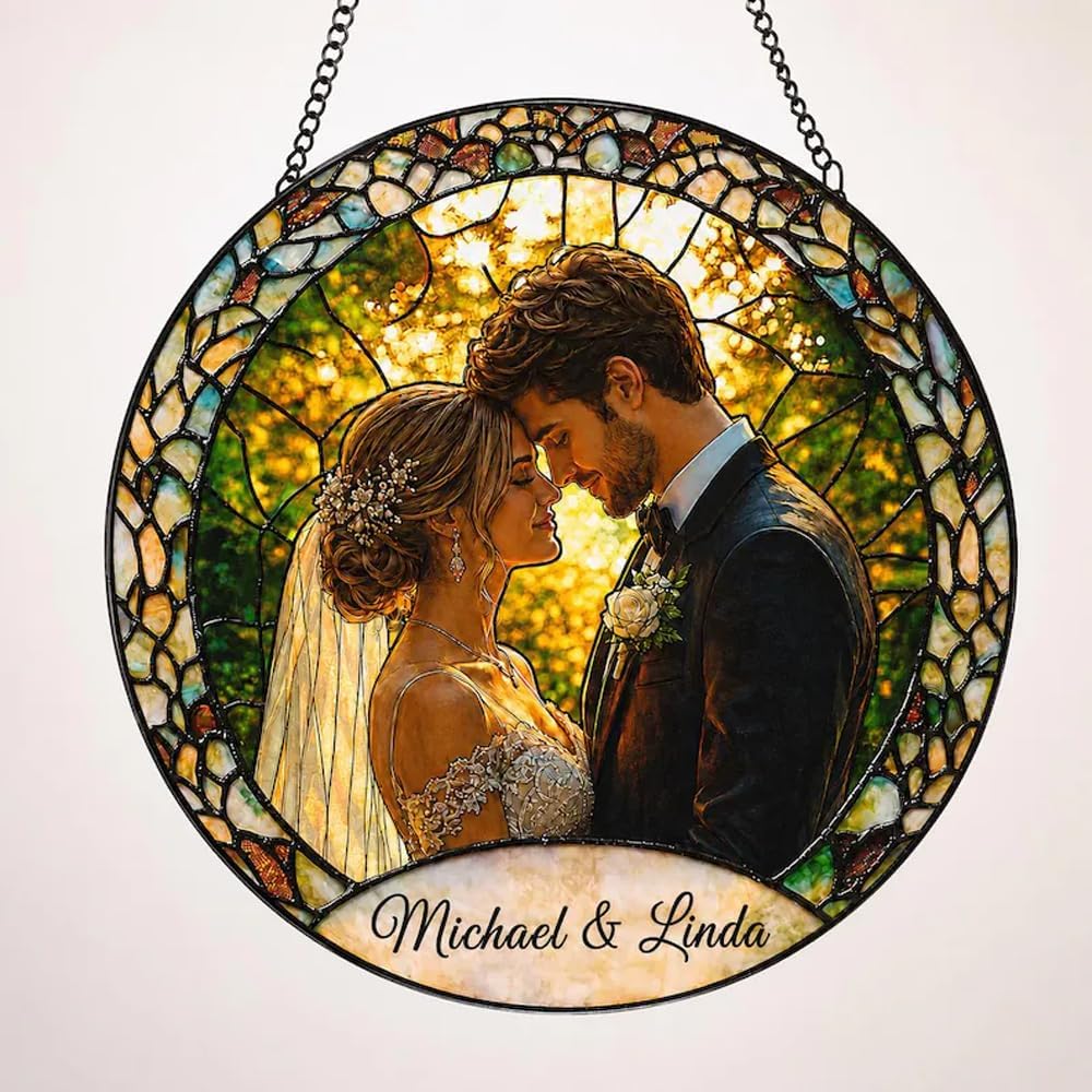 Custom Photo Stained Glass Sun Catcher, Personalized Couple Window Hanging Decor, Anniversary Valentine Gift for Husband Wife, Romantic Keepsake for Home - Image 4