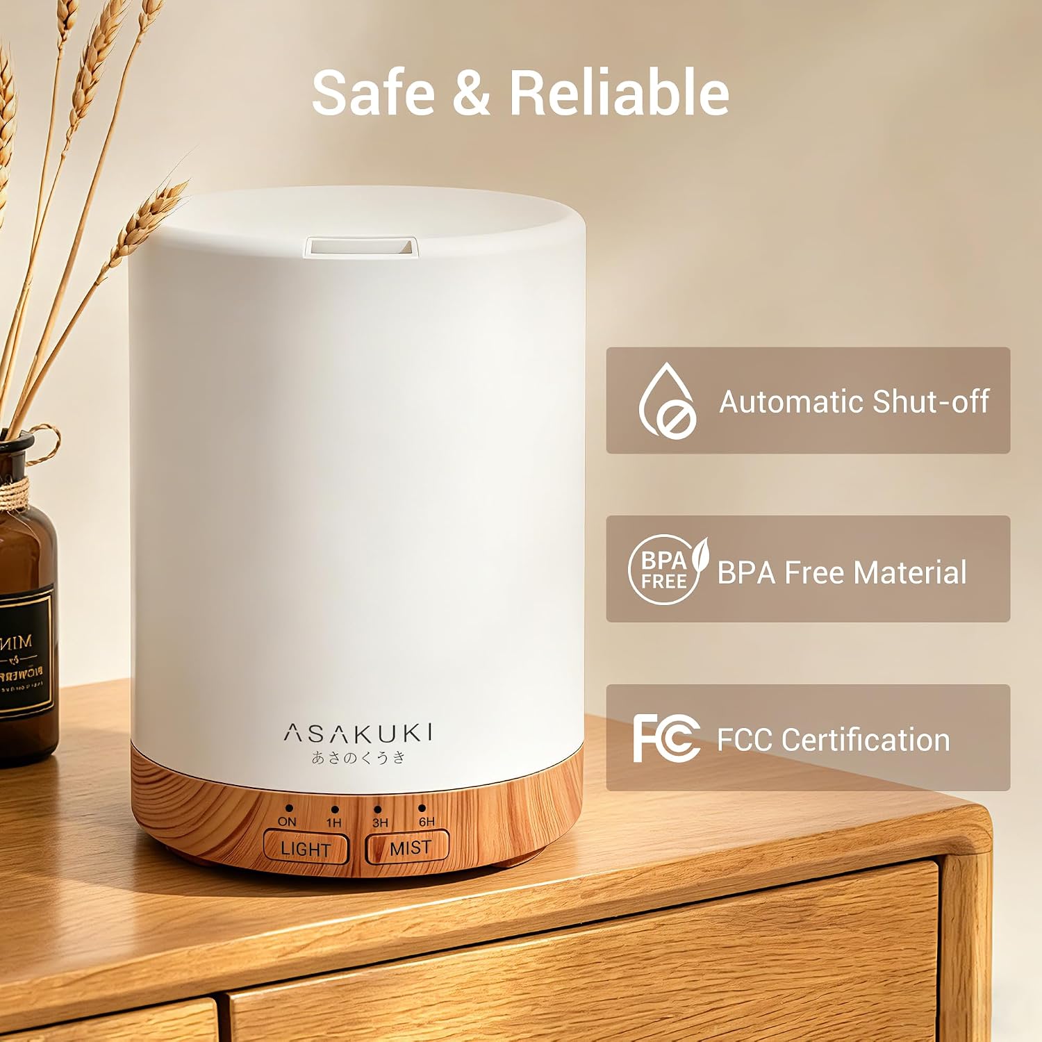 ASAKUKI Essential Oil Diffuser for Home 300 ml Quiet | Automatic Shut-Off, Aromatherapy Diffuser, 7 LED Lights for Living Room, Kitchen, Bedroom, Hotel - Light Brown - Image 3