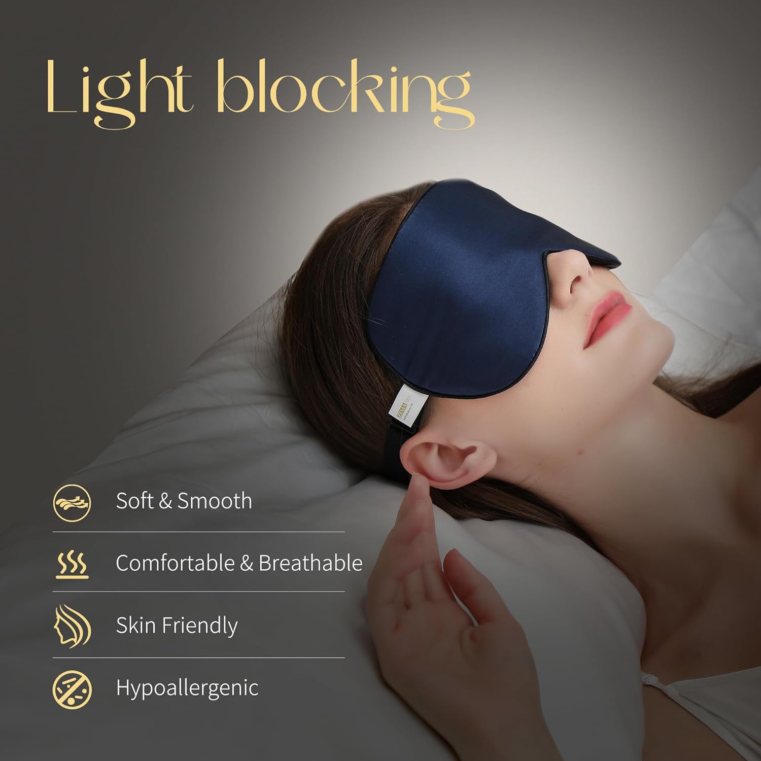ZIMASILK Adjustable 100% Mulberry Silk Sleep Mask | Super-Smooth Soft Natural Silk Eye Mask for Sleep, Travel, Multiple Color Options ( Navy Blue ) - Image 2