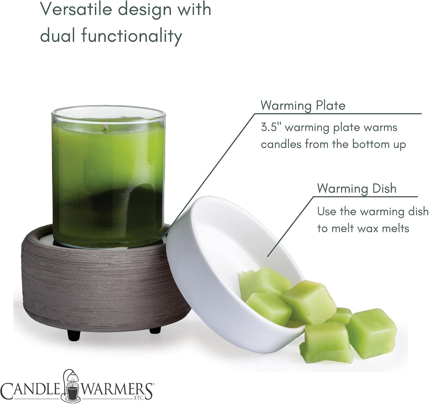 Candle Warmers ETC 2-in-1 Candle and Fragrance Warmer for Warming Scented Candles or Wax Melts and Tarts with to Freshen Room, Gray Texture - Image 8