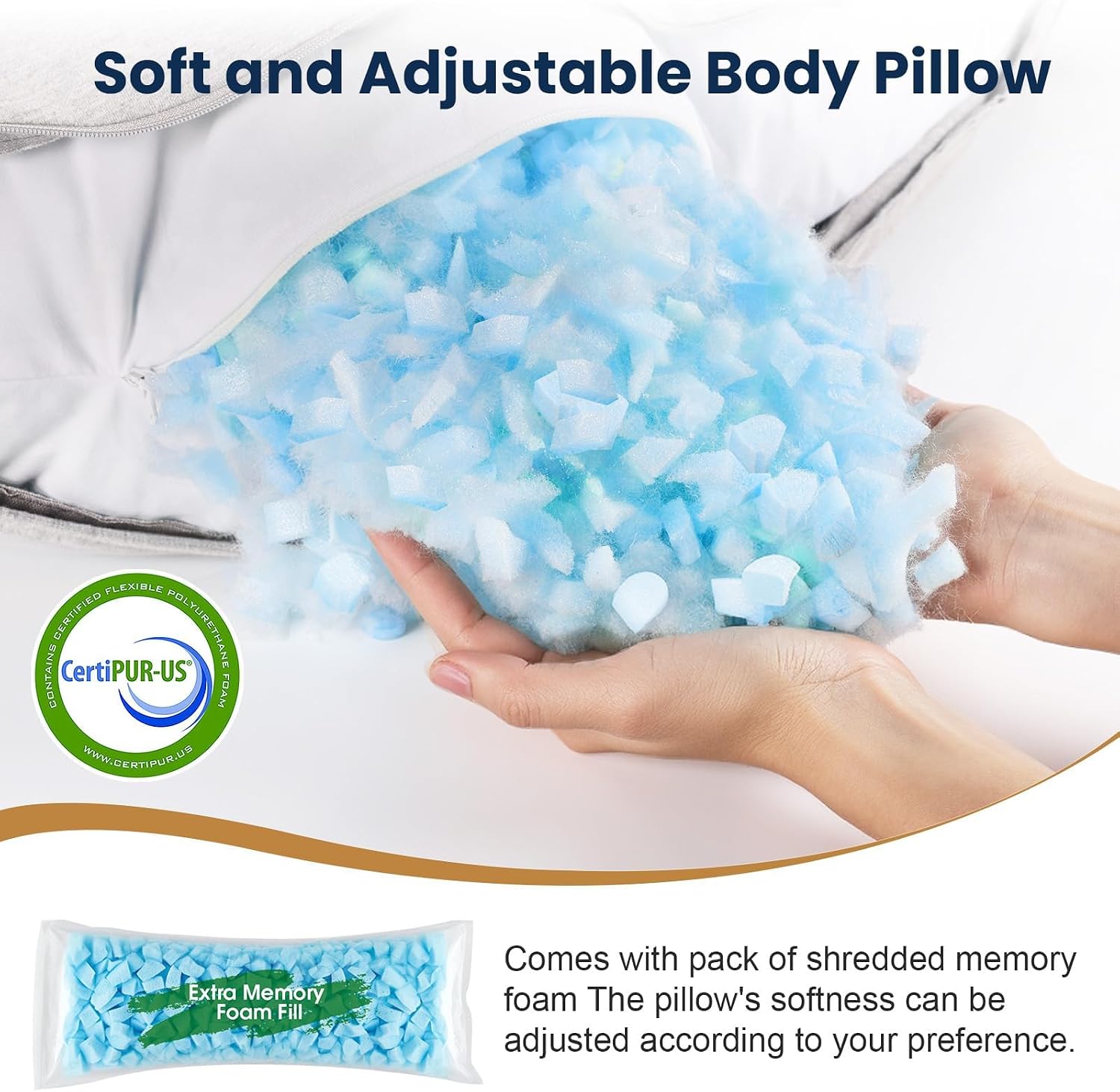 TranquilRelax C Shaped Body Pillow for Side Sleepers, Grey-47"*10" | Memory Foam Long Pillow for Leg, Body Pillow, Pregnancy Pillow, Leg Support, Soft Washable Cover - Image 5