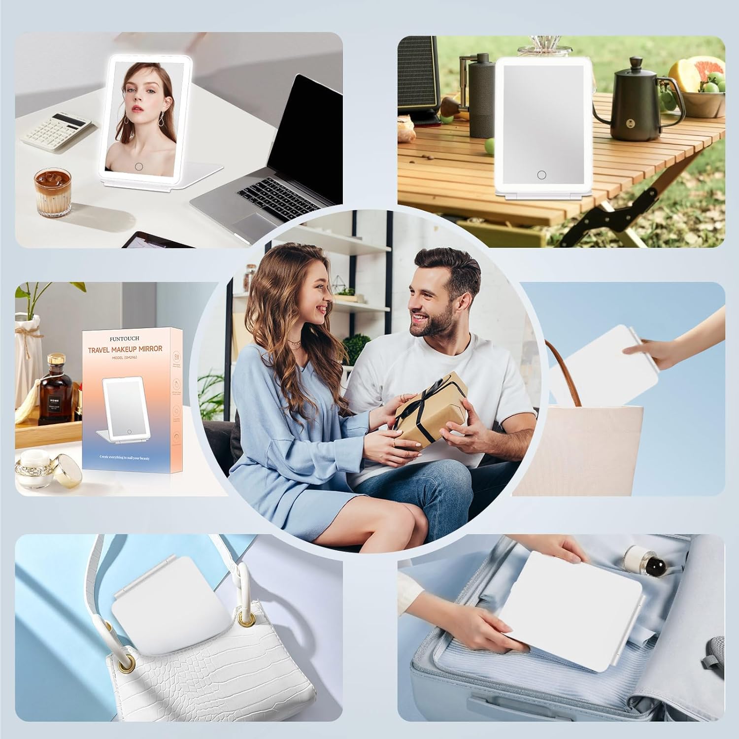 FUNTOUCH Rechargeable Travel Makeup Mirror with 72 Led Lights | Portable Lighted Beauty Mirror, 3 Color Lighting, Dimmable Touch Screen, Tabletop LED Folding Cosmetic Vanity Mirror - Image 6