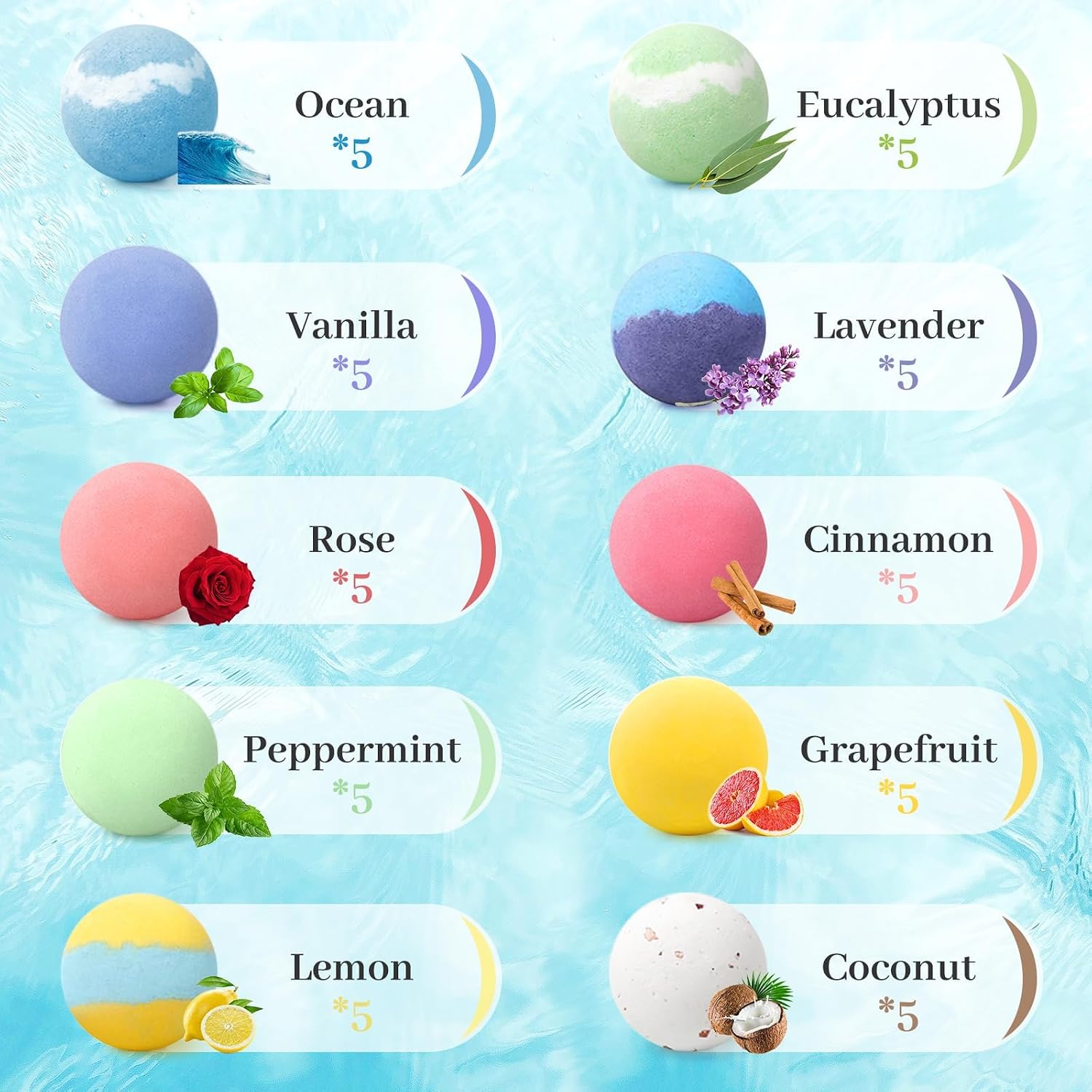Bath Bombs Set 50 PCS with 10 Scents, Natural Bathbombs, Blue | With Shea Butter & Safe Oil, Bubble Bombs for Women, Ideal for Mother's Day, Valentine's Day, Christmas, Birthday Present - Image 3