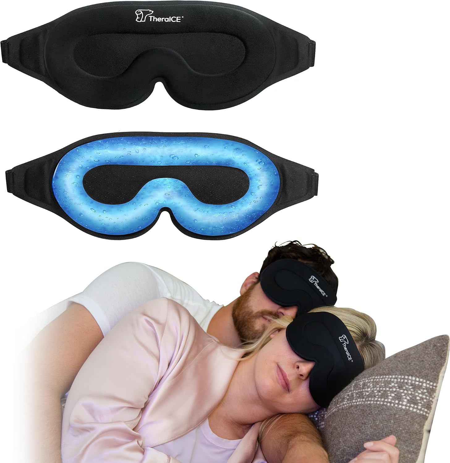 TheraICE Sleep Mask + Cooling Gel Relief - Weighted Sleep Eye Mask 100% Blackout 3D Cold Relaxing No Pressure Eye Cover Blindfold to Block Light for Comfortable Soothing Night Sleeping | Men & Women | Soft Blindfold Cold 3D Contoured No Pressure Eye Cover To Block Light, Comfortable Soothing Night Sleeping , Men & Women