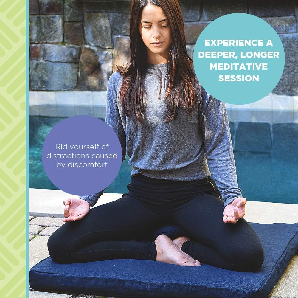 Meditation Cushion Mat Set HEMP - Round Zafu Floor Pillow Organic Buckwheat Pillow + Cotton Filled Zabuton Prayer Pad - Meditation Pillow Yoga Knee Pad - Made in USA - 14" Round, NATURAL Hemp - Image 2