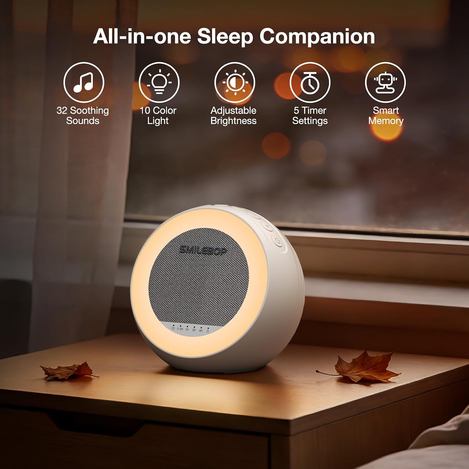 White Noise Sound Machine with Night Light, Portable Sound Machine for Baby and Adults with 10-Color Night Light, 32 Soothing Sounds & 5 Timer for Nursery, Home Office Privacy and Travel - Image 2