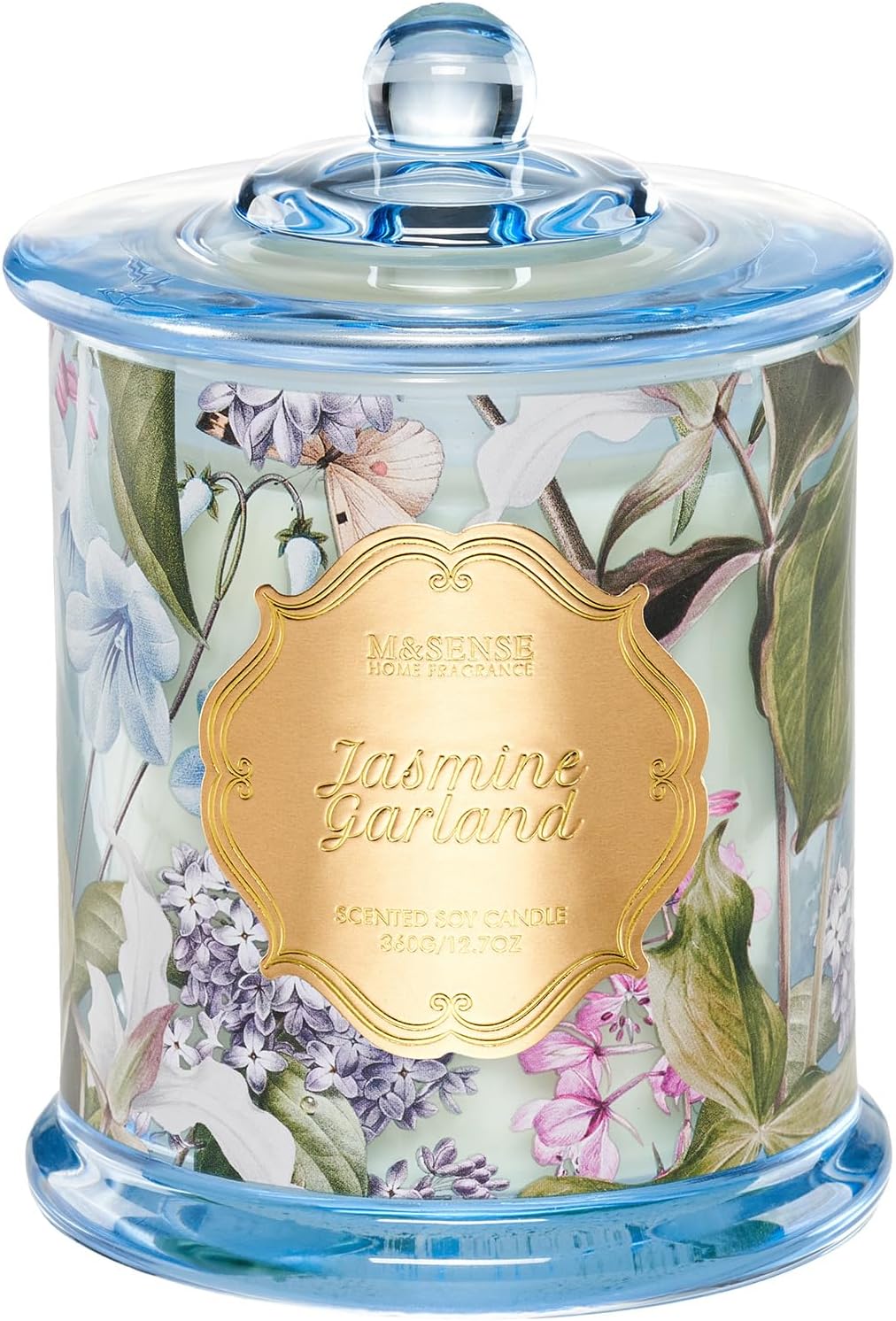 M&SENSE Jasmine Garland Non Toxic Large Soy Candle, 12.7oz Floral Scent | Natural Non Toxic for Home Scented, Housewarming Gift for Women