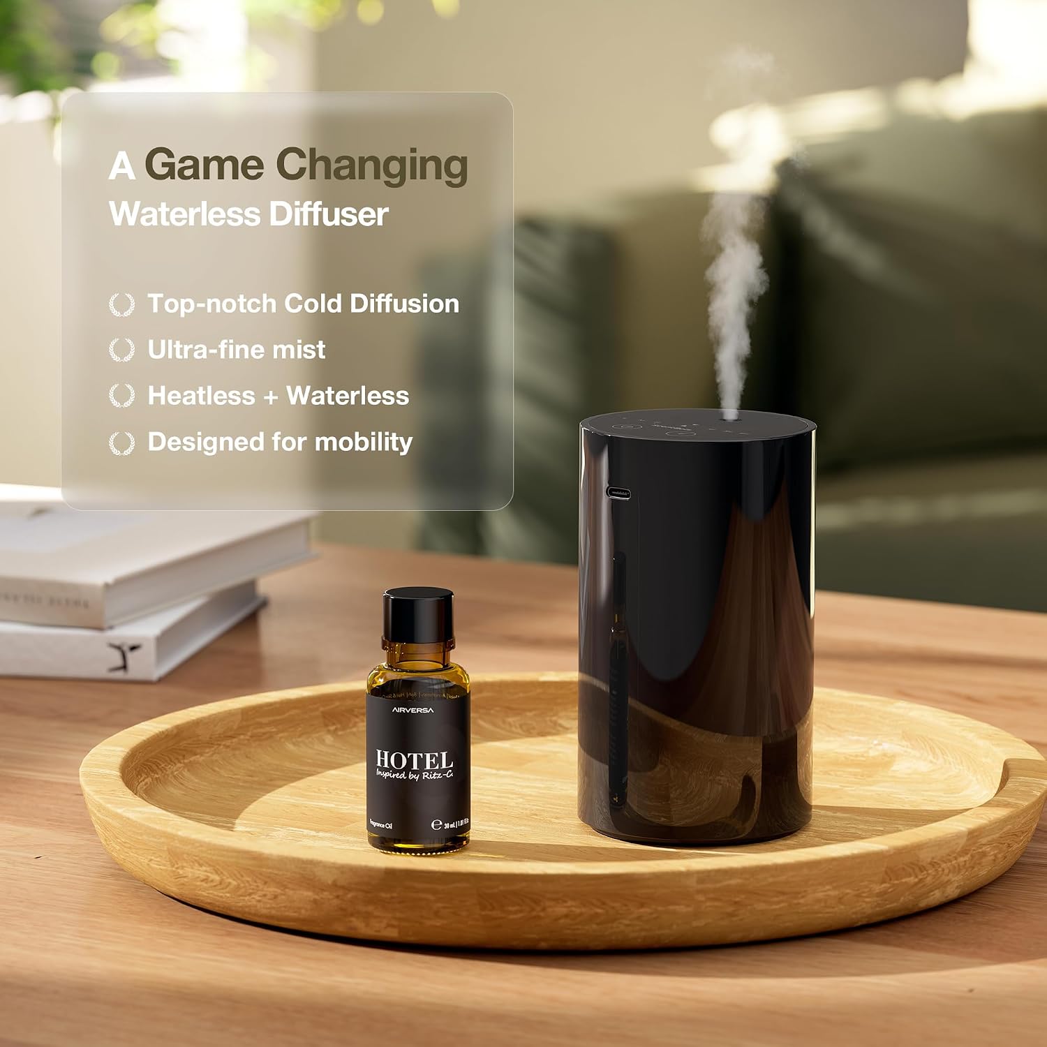 ANZ Waterless Diffuser for Essential Oil for Home, Room, Black | Up to 600 sq ft, Battery Operated, 20mL, Timers & Mist Levels, Car Diffuser, for Office, Bathroom, Cold Air, Portable - Image 6