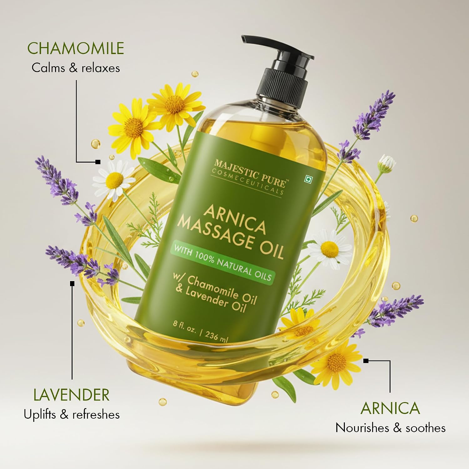 Majestic Pure Arnica Massage Oil, Relaxing Body Oil, 8 Fl Oz | 100% Natural Oil Ideal for post-workout body rubs; smooth glide absorbs fast, leaves skin soft, hydrated, never greasy. - Image 4