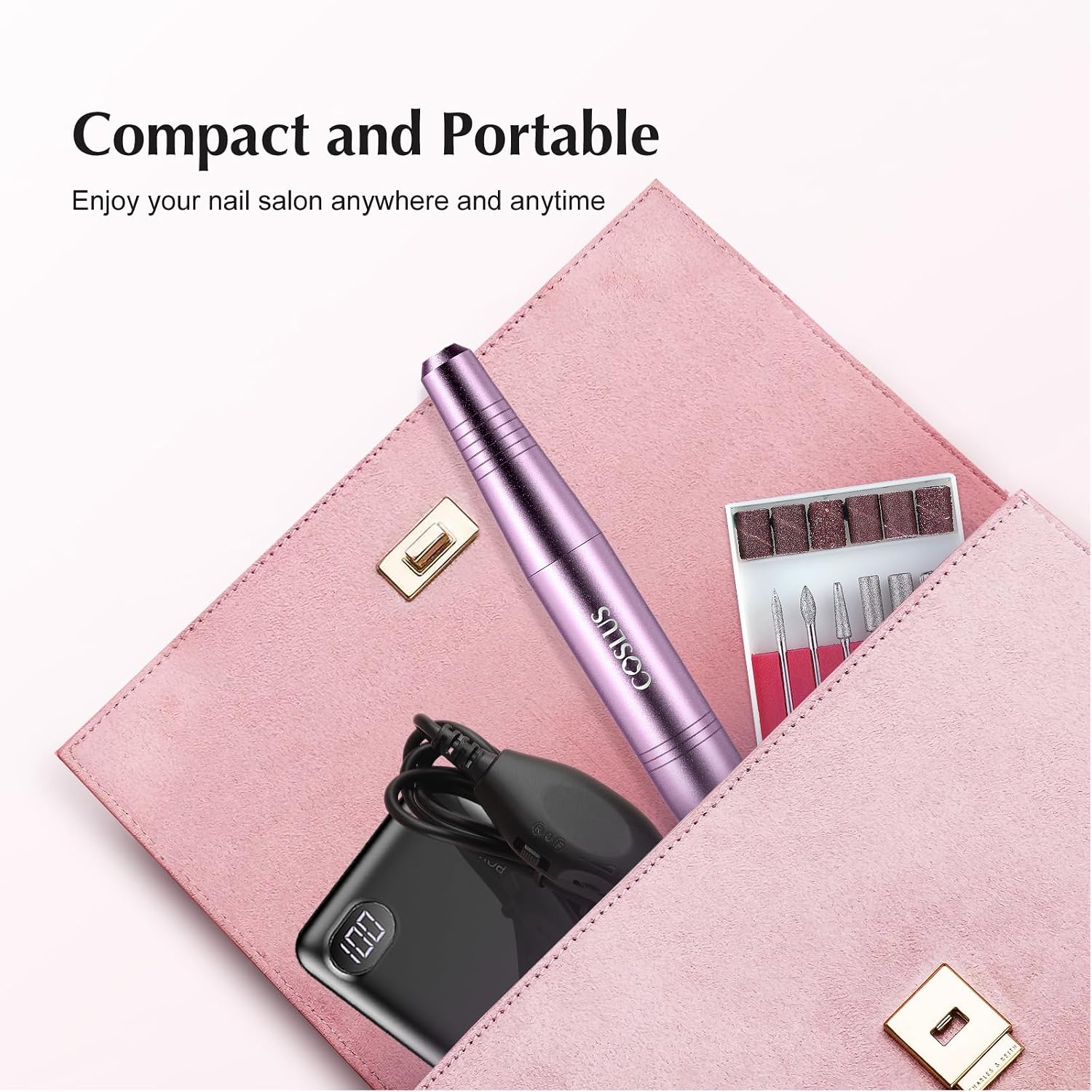 COSLUS C40 Electric Nail Drill Professional, Precise Dial Speed Control | Nail File Machine for Acrylic Gel Dip Powder Removal, Compact Manicure Tools, Beginner-friendly Polishing Set, Home - Image 7