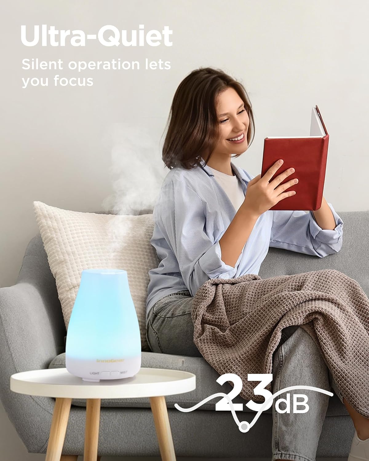 InnoGear Essential Oil Diffuser Ultrasonic Diffusers for Home, Basic White | Cool Mist Humidifier, Aromatherapy, Large Room, Run up to 8hrs, Waterless Auto Off, 7 Lights, Living Room, Quiet Operation - Image 6