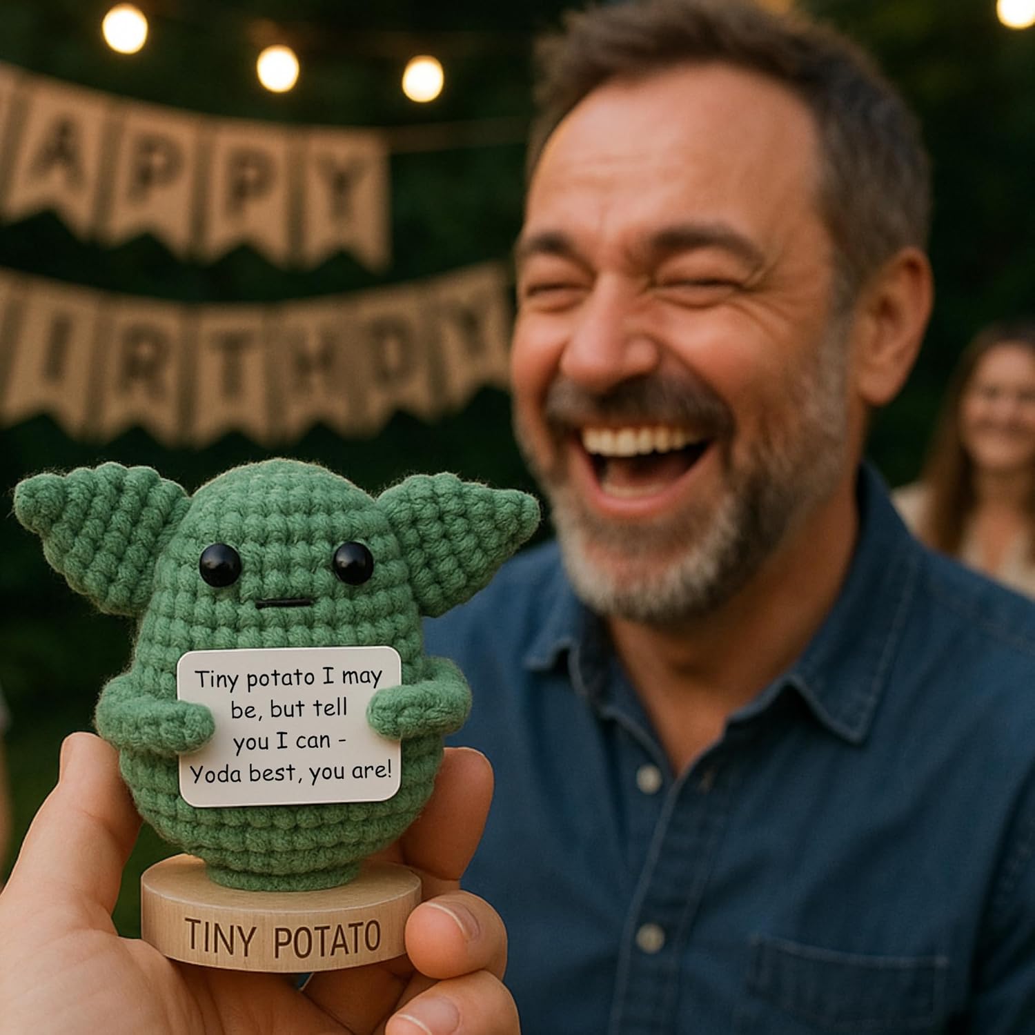 Star Wars Gifts | Handmade Baby Yoda Positive Crochet W/ 30 Fun Affirmations | Gift for Birthday, Emotional Support | Starwars Birthday Decorations for Men, Women | Star Wars Office Desk Decor - Image 6