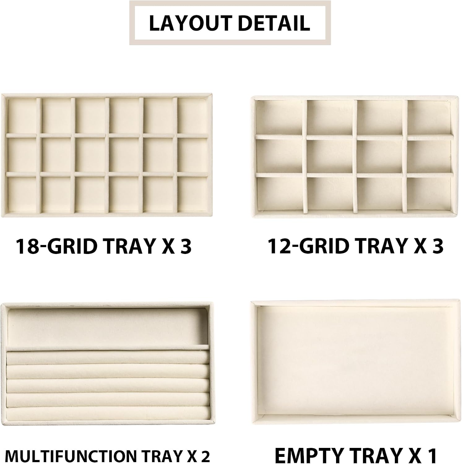 Jewelry Trays for Drawer,Set of 9 Jewelry Organizer and Storage | Velvet Material,Earring Holder Organizer,Stackable Jewelry Display for Vanity,Drawer Inserts for Rings,Studs,8.3×4.9 inch - Image 4