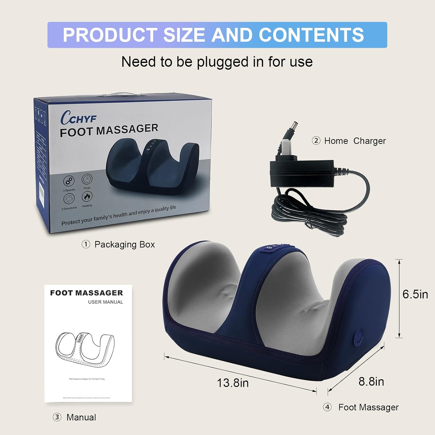 Foot Massager with Heat, Electric Foot and Calf Roller Massager, Blue | Deep Tissue Massage, Relief for Plantar Fasciitis & Neuropathy,Foot Pain Relief,Ideal Gifts for Women & Men - Image 2