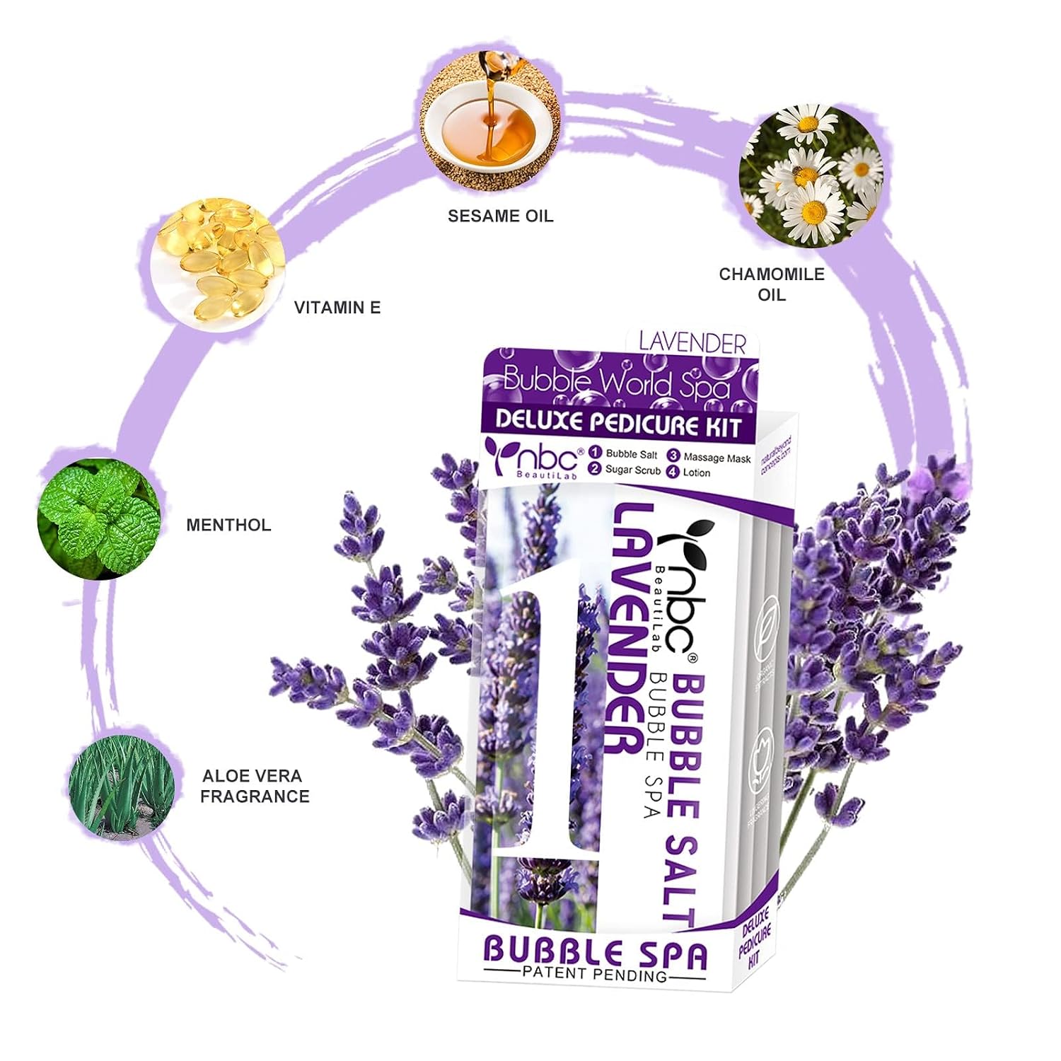 Pedicure Kit Foot Soak Set: Bubble Salt, Sugar Scrub, Massage Mask, Massage Lotion in a Box, 4 Step Foot Spa Kit for Dry Feet, Softens Calluses, Tired Feet(3 Set Lavender) - Image 5