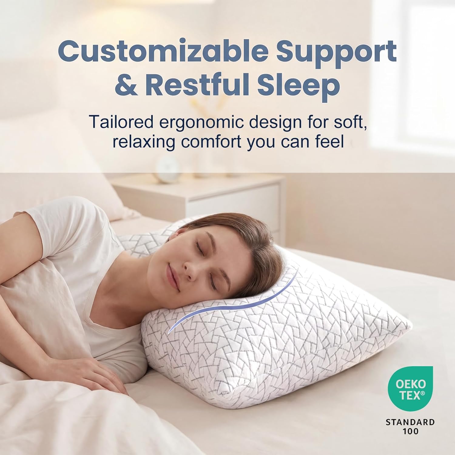 Meoflaw Adjustable Memory Foam Pillows: 2 Pack Queen Size Shredded Foam Bed Pillow for Sleeping with Removable & Washable Pillowcase for All Sleep Positions - Image 5