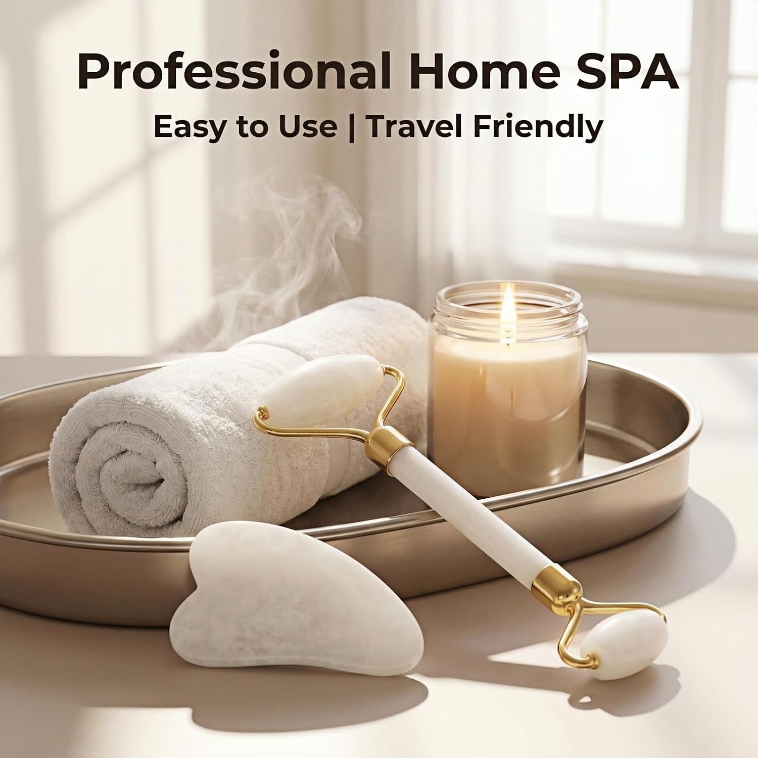 Natural Gua Sha & Jade Roller Set, Gua Sha Tool for Face & Body, Anti-Swelling Skin Tightening Home SPA Tool, Muscle Relief Safe Polished Jade, Self-Care Gift Set for Home Travel - Image 7