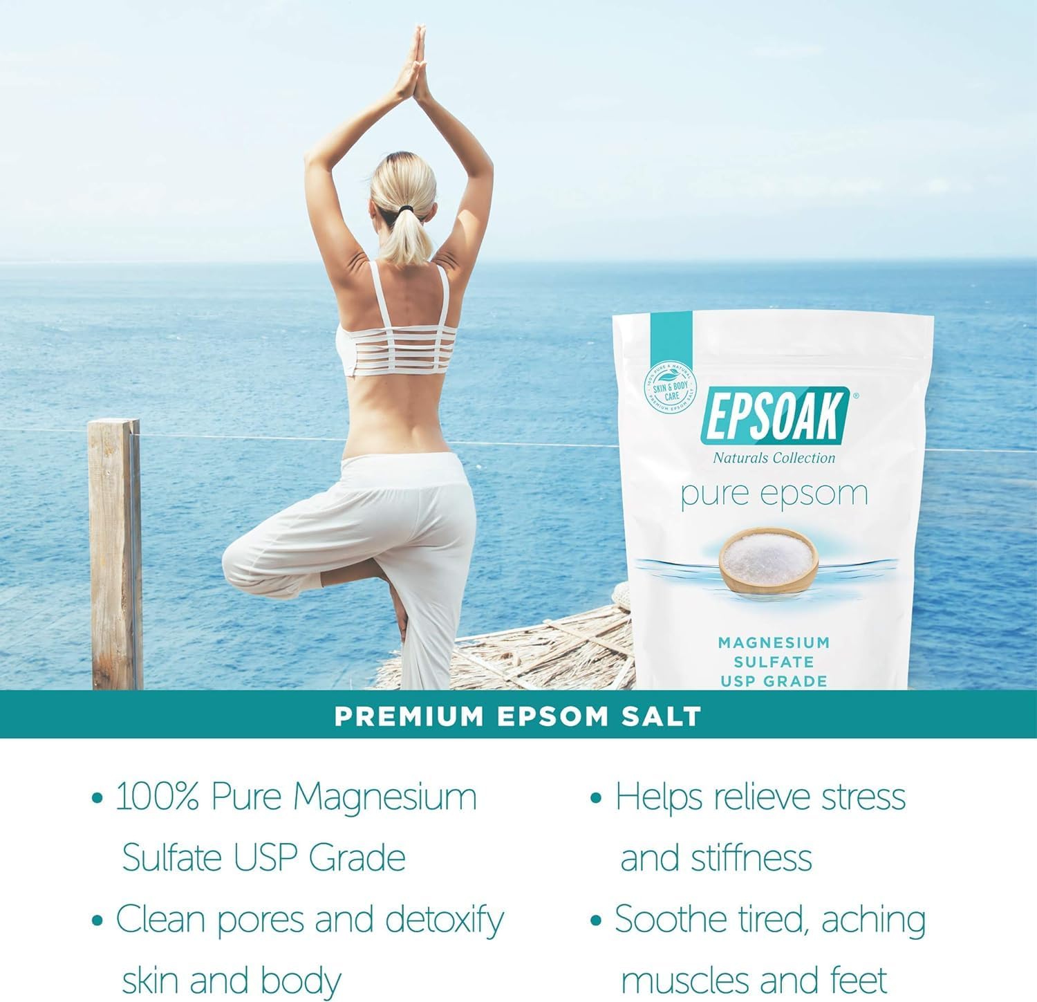 Epsoak Epsom Salt 19 lb. Magnesium Sulfate USP. Resealable Epsom Salt Bag Unscented, Made in The USA, Cruelty-Free Certified - Image 6