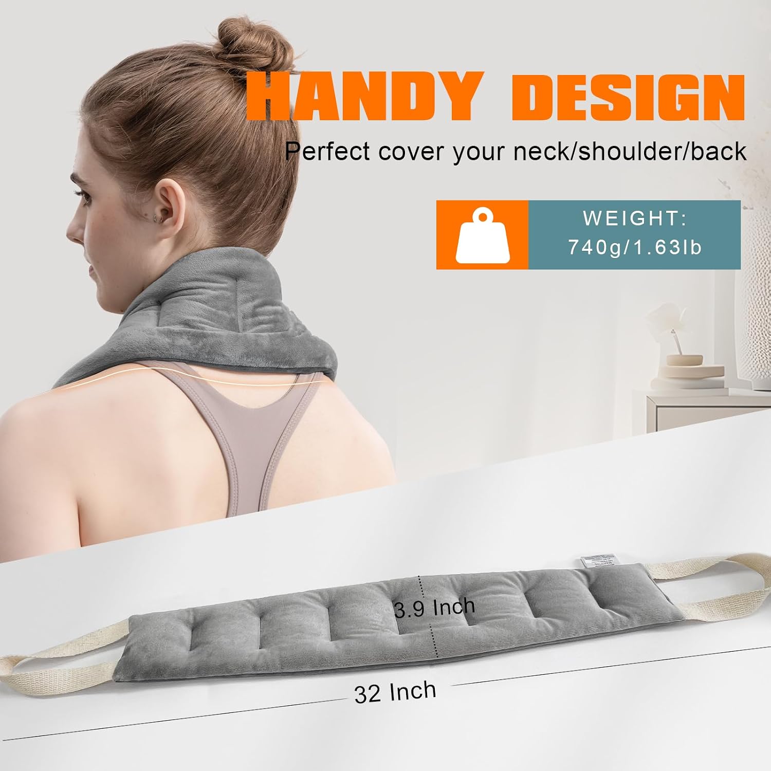 Heating Pad for Neck Shoulders and Back Microwavable Wrap Weighted Neck Warmer 32x5in Microwave Heat Wrap Rice Beanbag Lavender Scented 1.5Pounds - Image 4