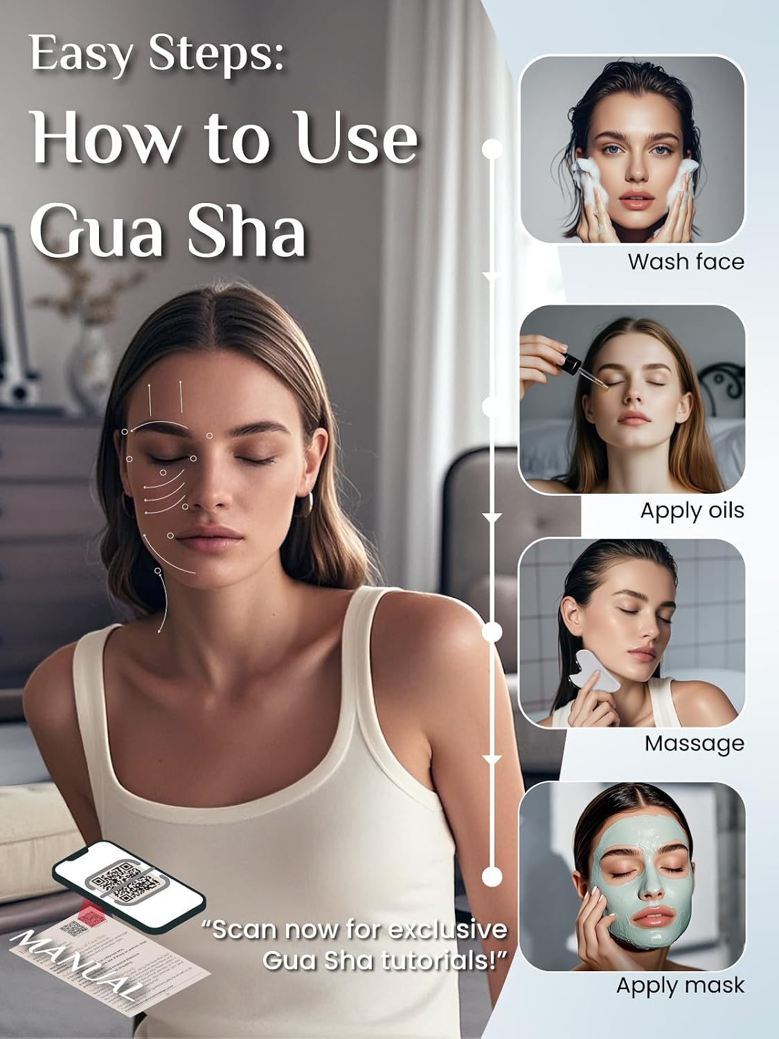 Rena Chris Gua Sha Facial Tools, Stainless Steel Guasha Tool - Silver | Face Massage Tool for Jawline Sculpting, Puffiness Reducing, Gua Sha Double Chin Reducer, Skin Care Gift for Women - Image 5