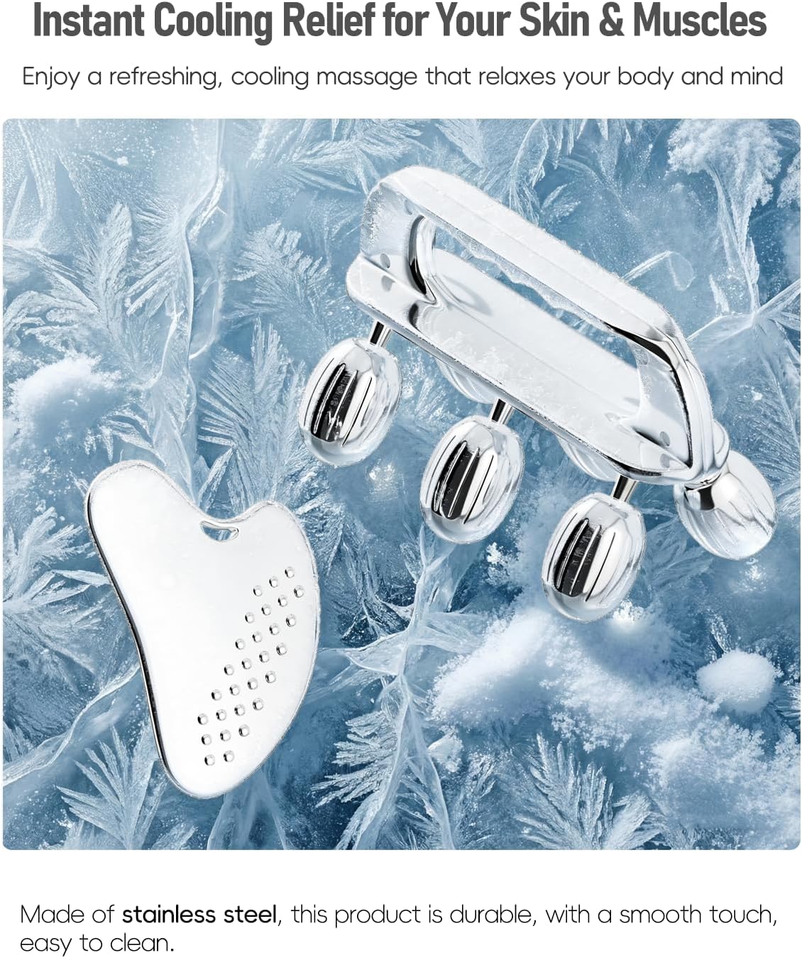 Yeamon Stainless Steel Handheld Muscle Roller, Deep Tissue Body Massager with 3 V-Shaped Roller Sets, Ergonomic Grip Manual Massage Tool for Arms, Legs & Back Relief, Post Workout Recovery - Image 6