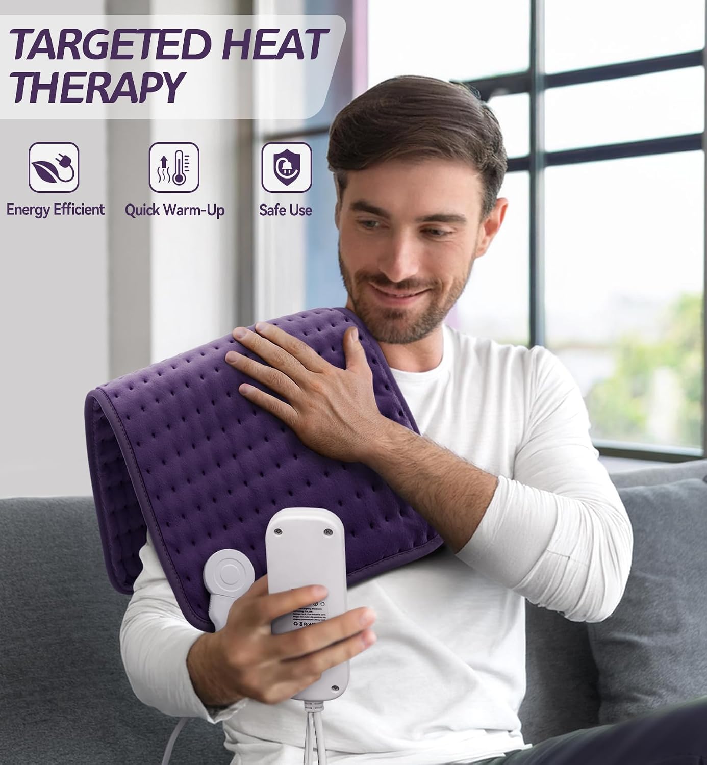 Electric Heating Pad for Back, Neck & Cramps Relief - Moist & Dry Heat Therapy - 6 Heat Settings, 4 Timer Options, Auto Shut-Off, Machine Washable, Ideal Christmas Gift for Men & Women,12"x24" - Image 9